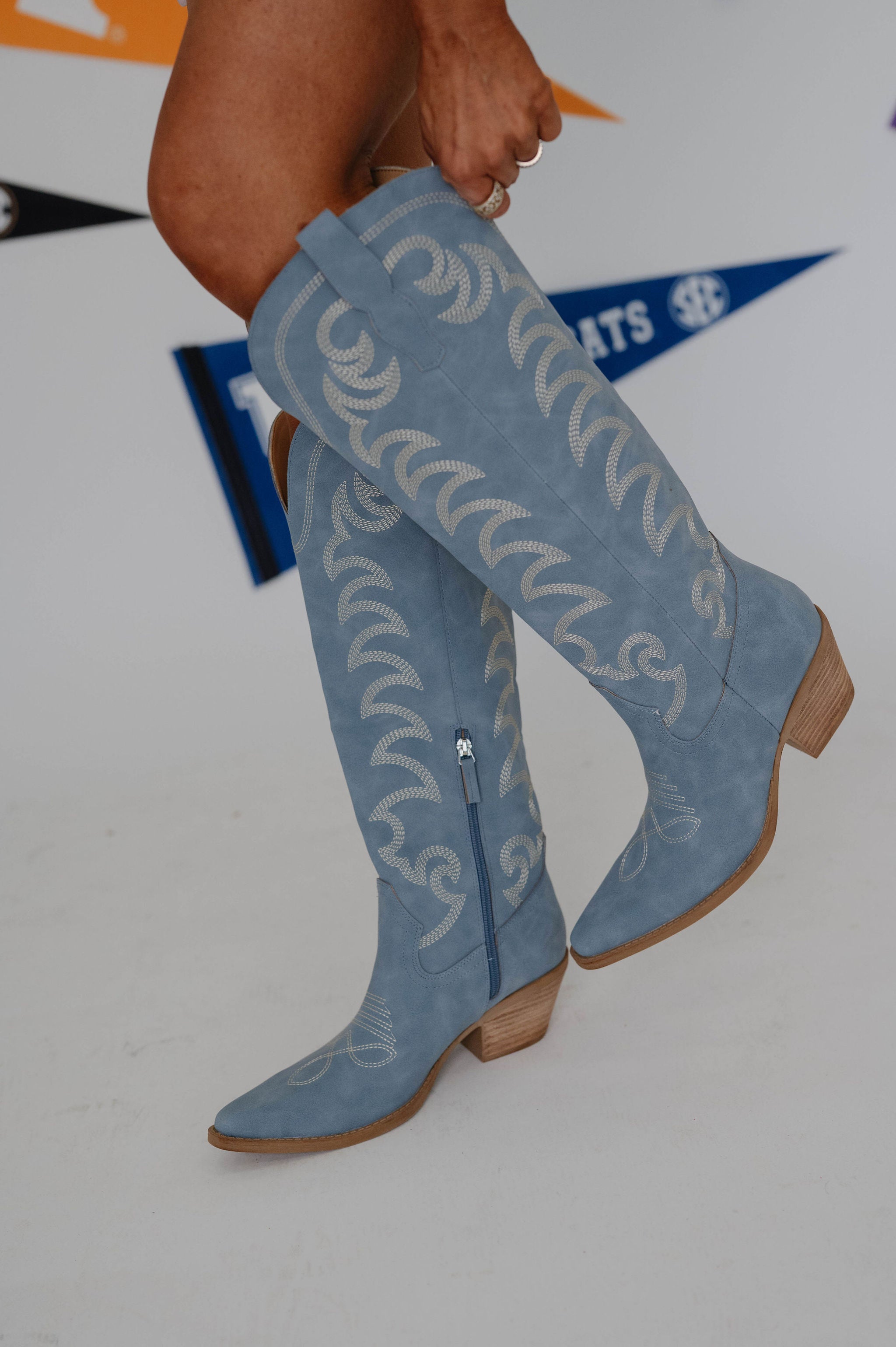 Faye Suede Boots-Blue