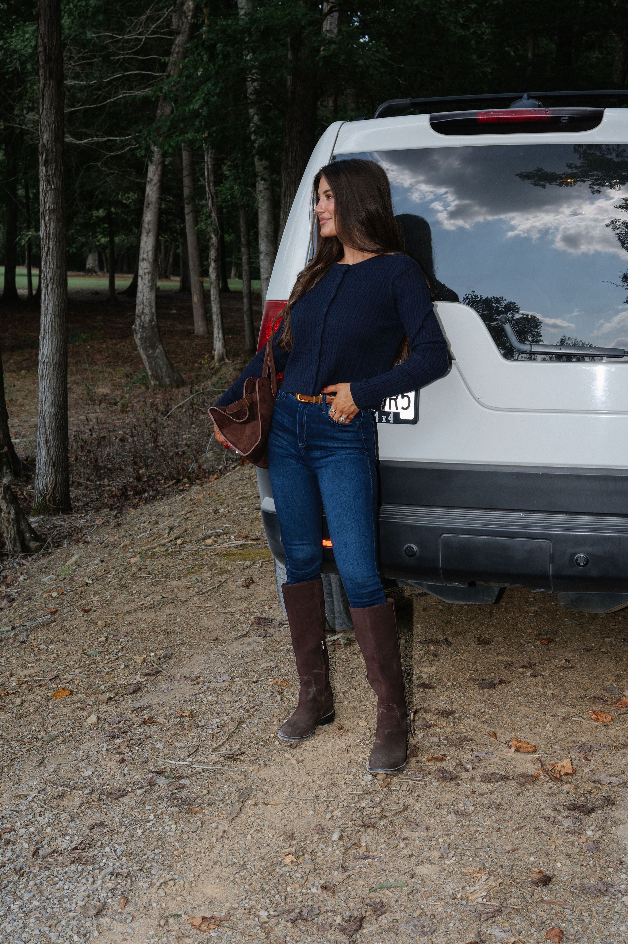 Brynn Cable Knit Cardigan-Navy