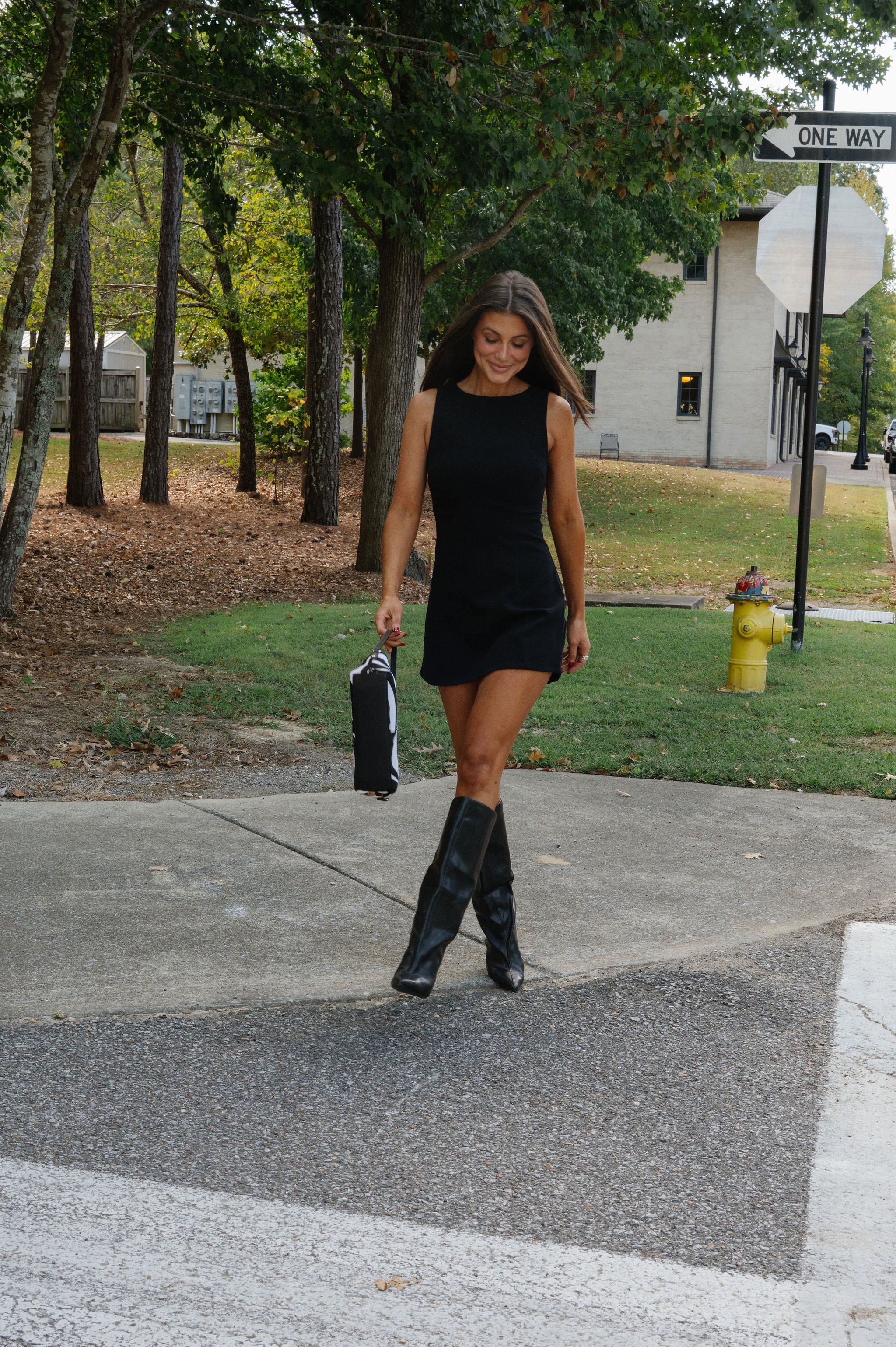 Kinsley Boat Neck Mini Dress-Black