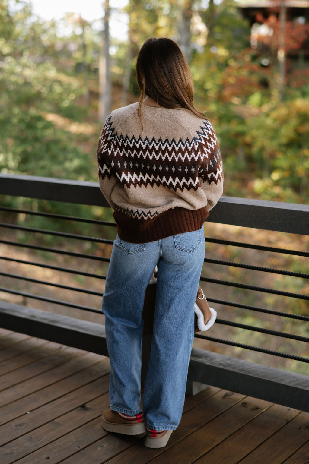 Emilee Crew Neck Sweater-Tan/Chocolate