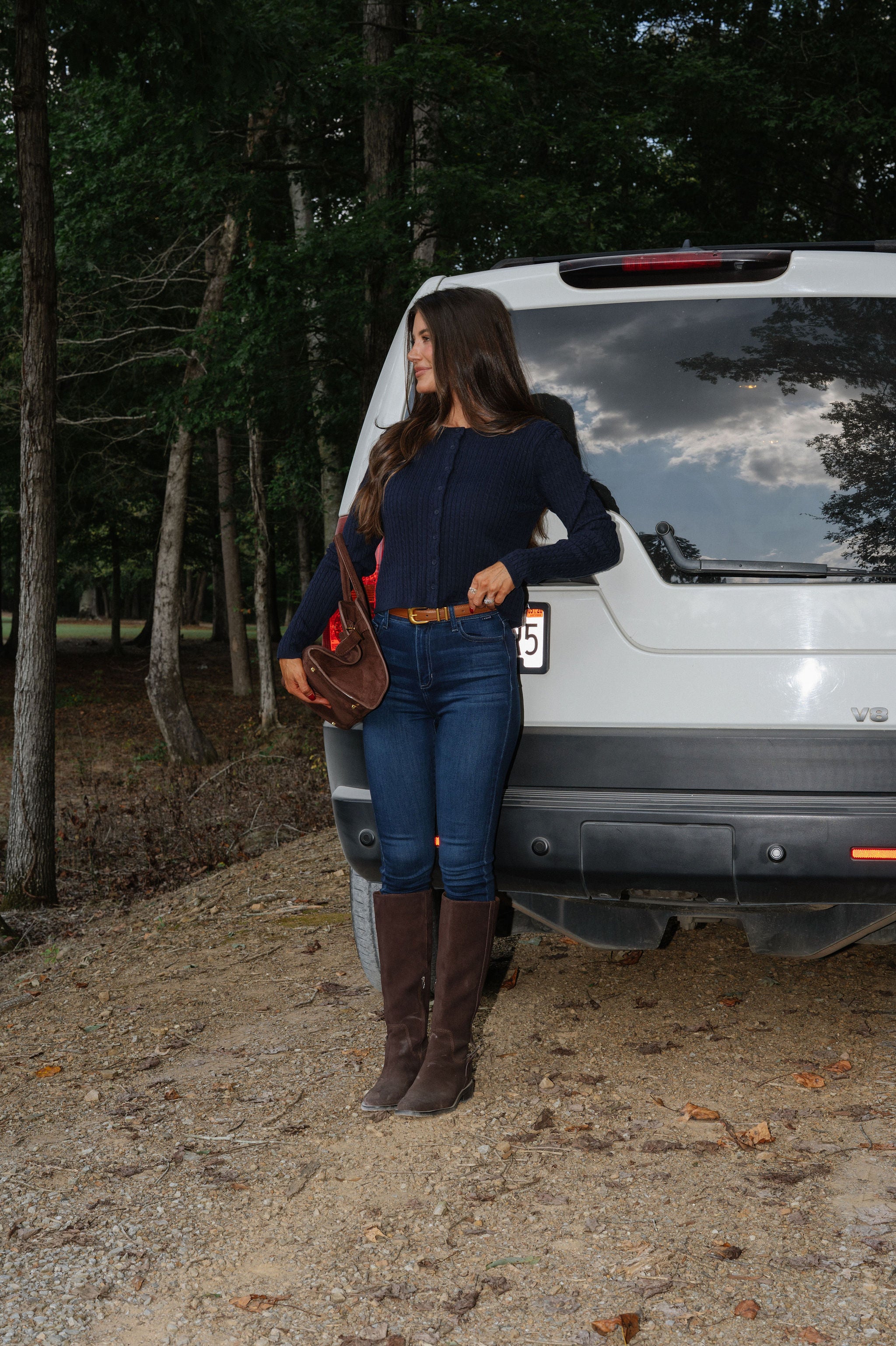 Brynn Cable Knit Cardigan-Navy
