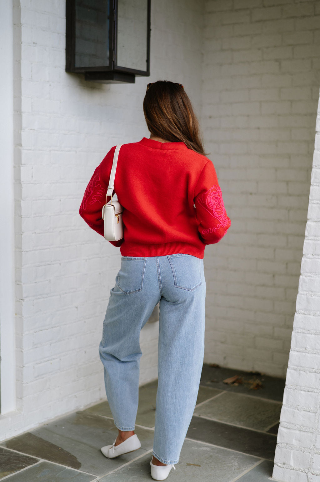 Benny Embroidered Cardigan- Red