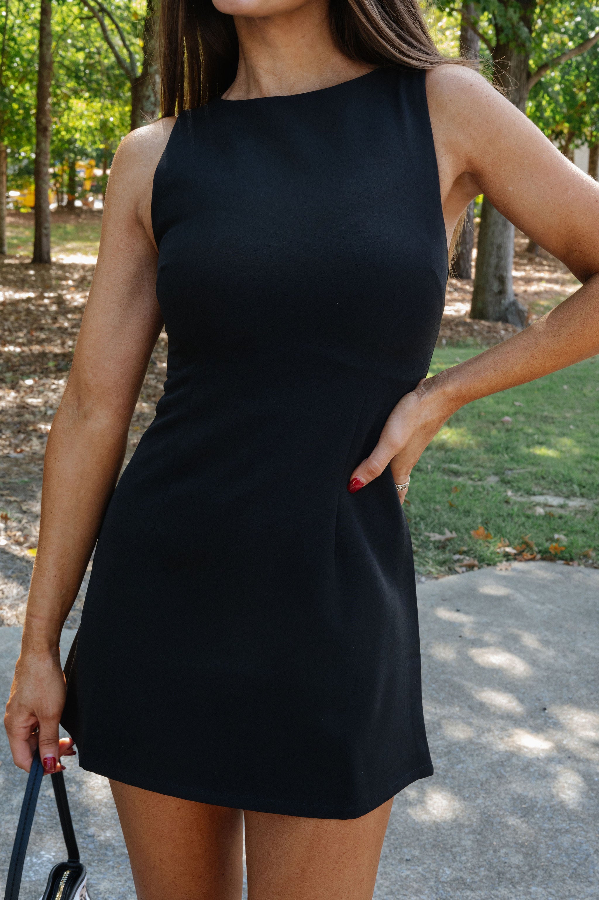 Kinsley Boat Neck Mini Dress-Black