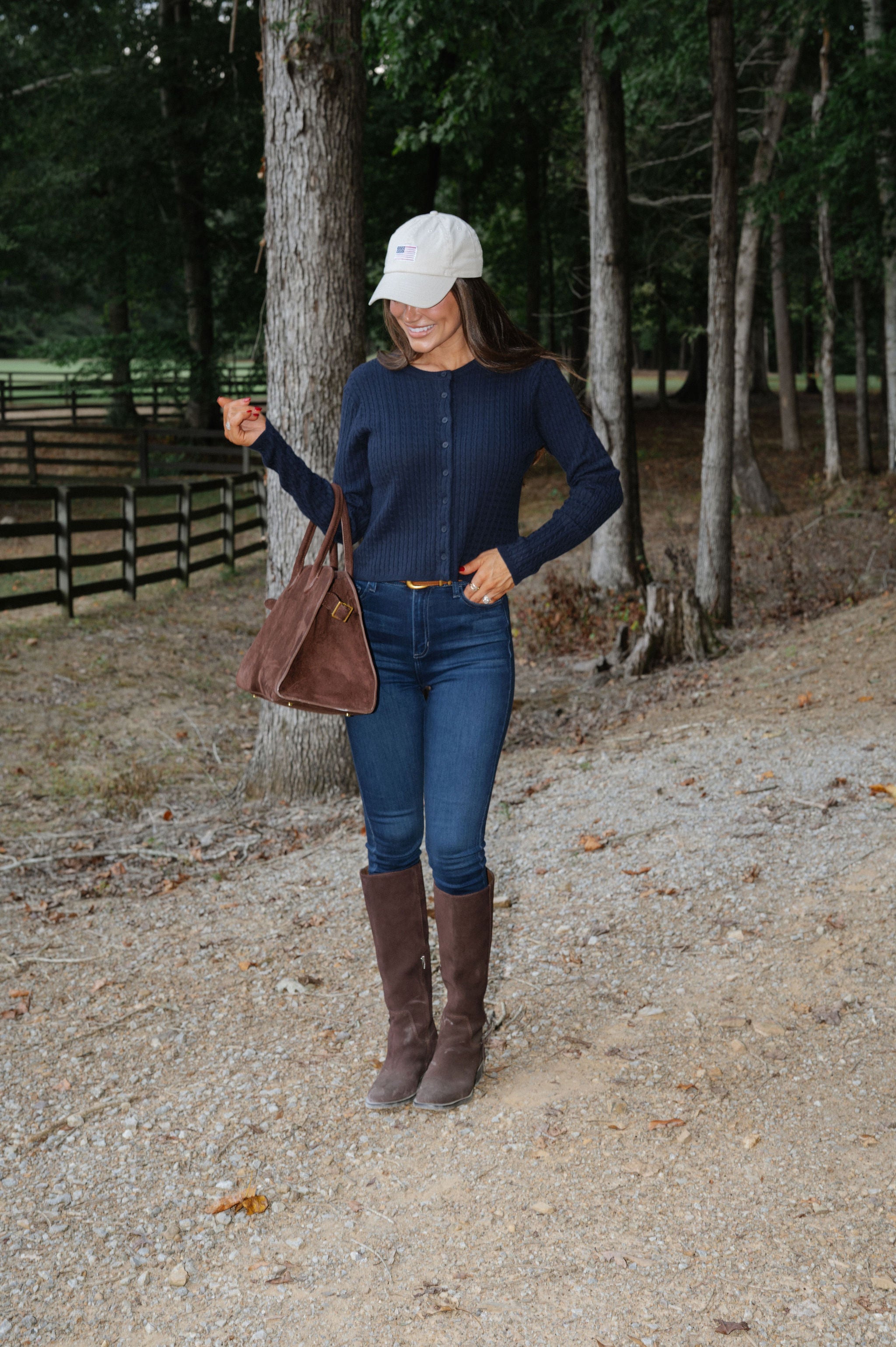 Brynn Cable Knit Cardigan-Navy