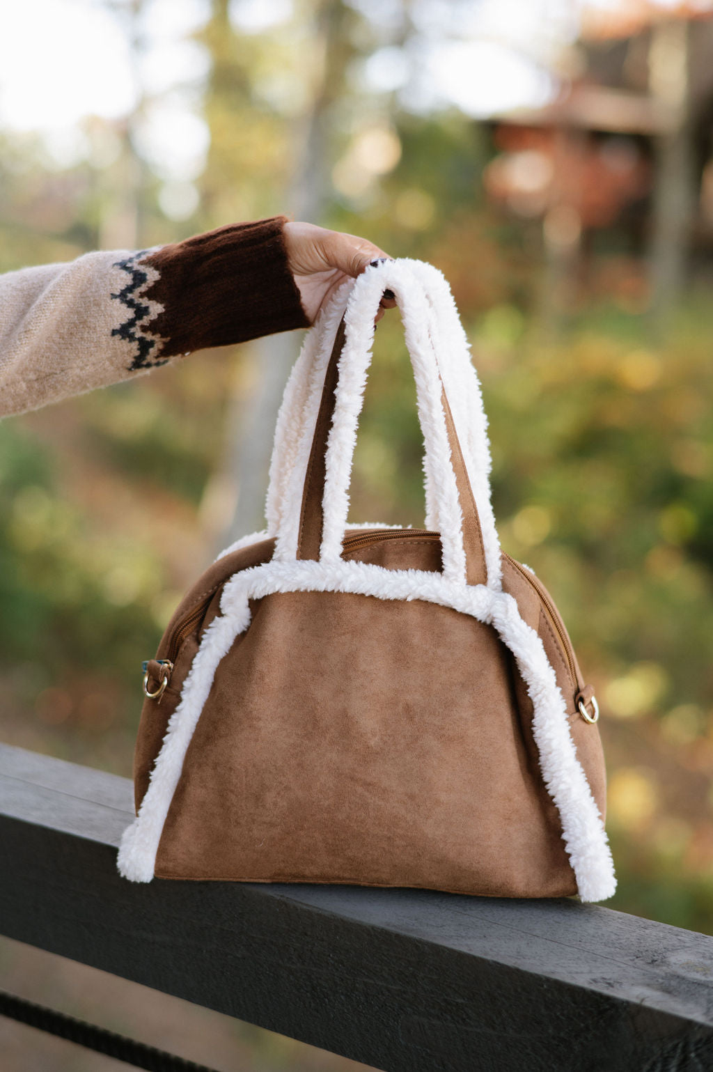 Fleece Trimmed Bag-Brown