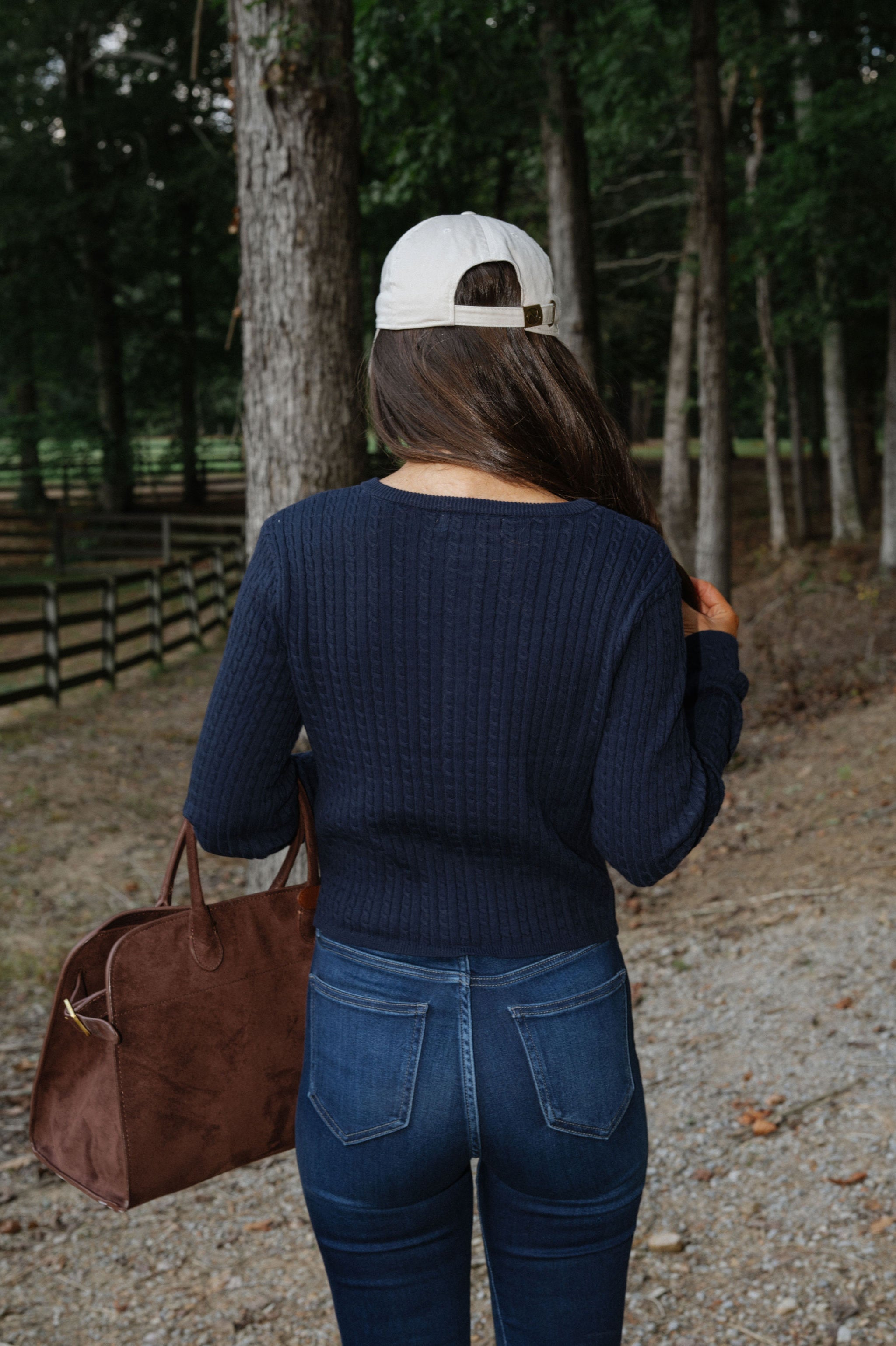 Brynn Cable Knit Cardigan-Navy