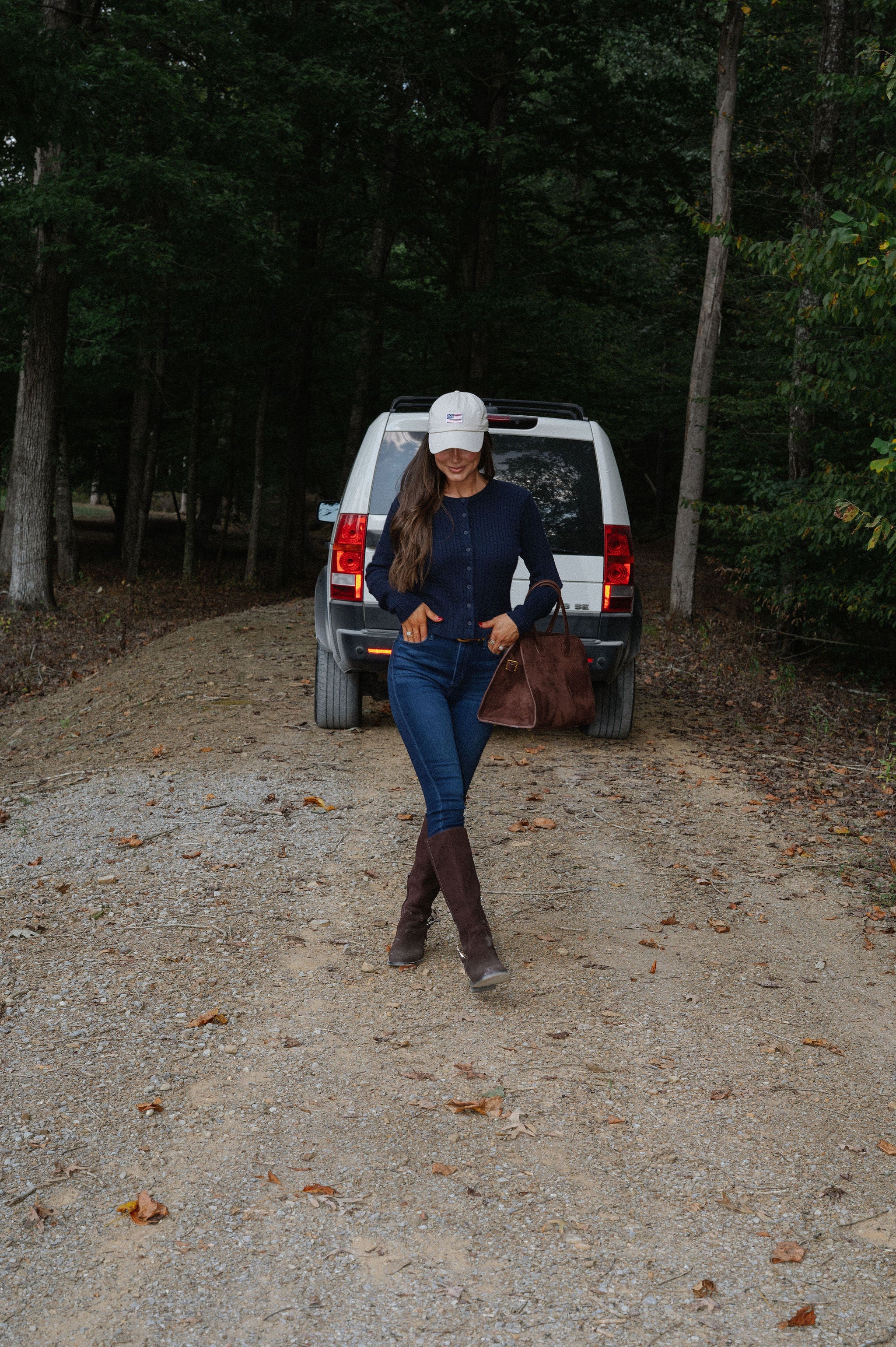 Brynn Cable Knit Cardigan-Navy