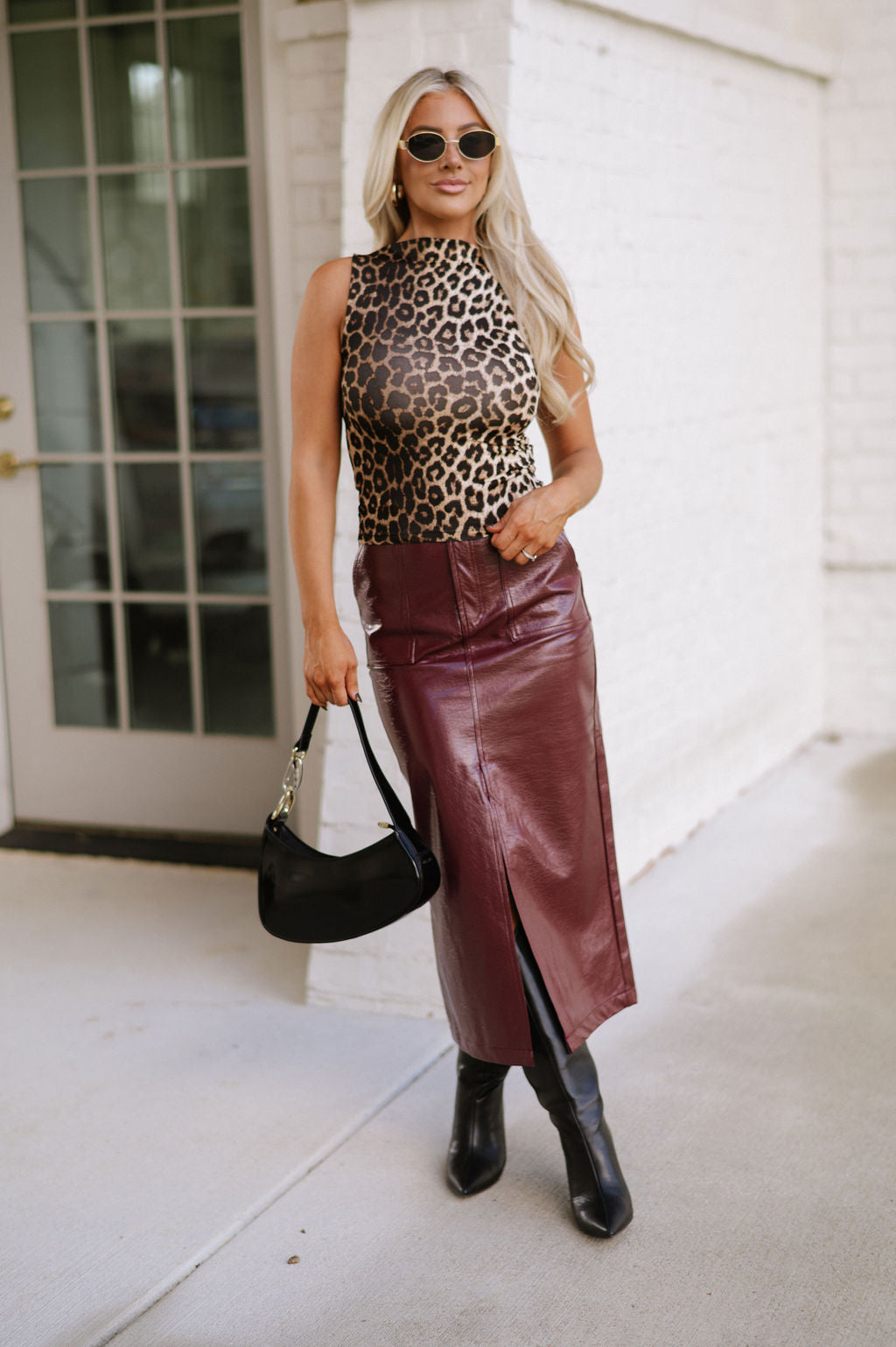 Shelby Front Slit Skirt-Merlot