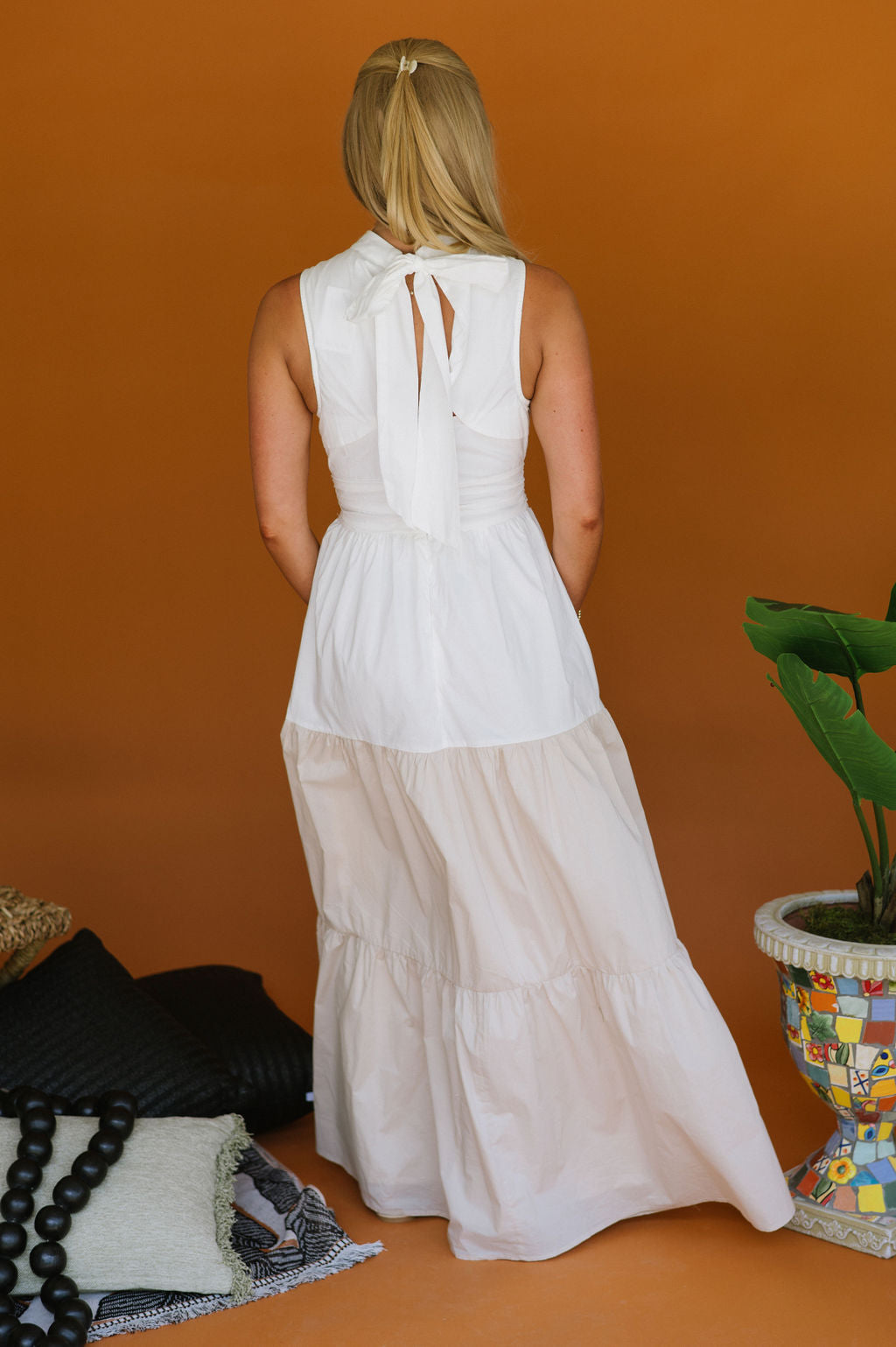 Riley Halter Maxi Dress-White/Taupe