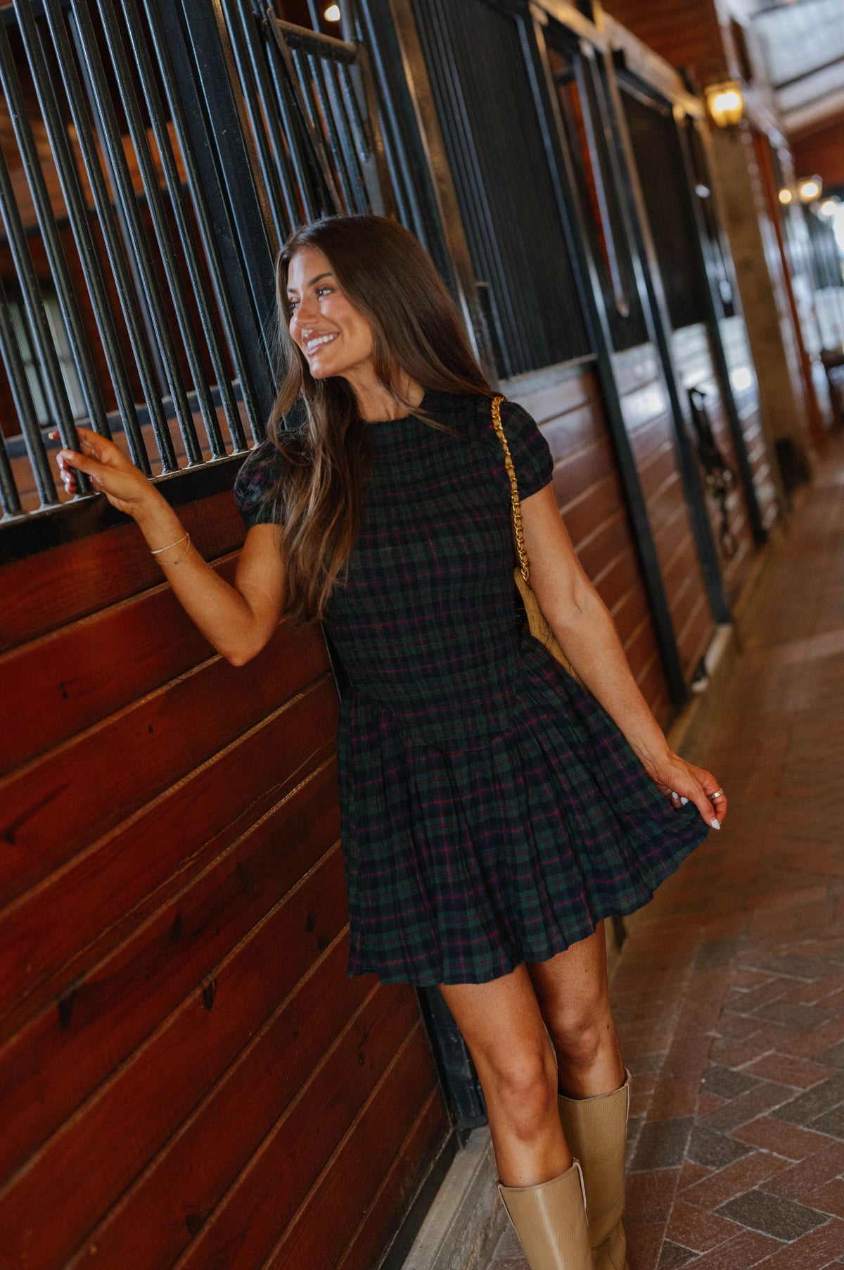Rowan Plaid Smocked Mini Dress-Green