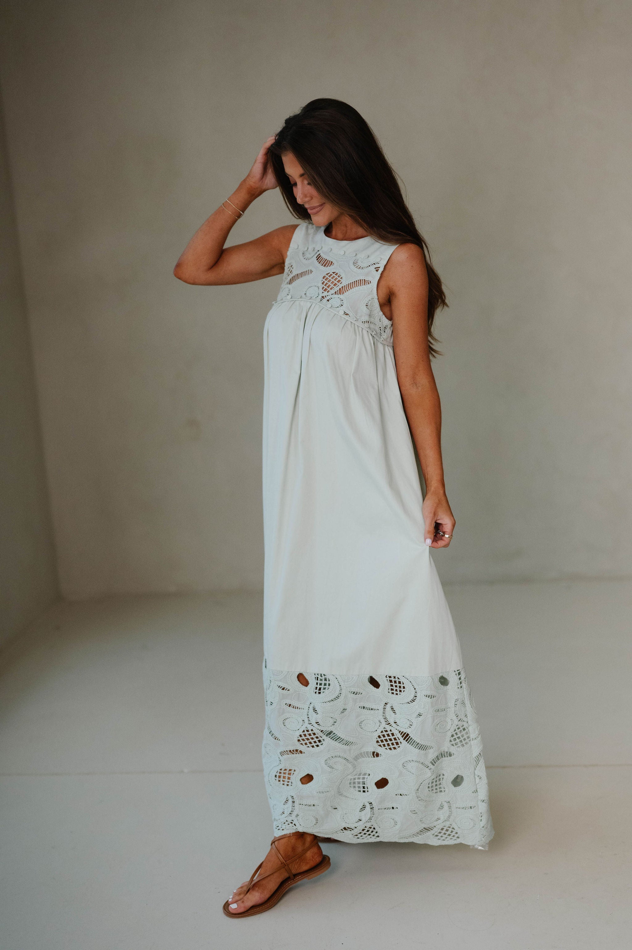 Boho Lace Maxi Dress-Sage