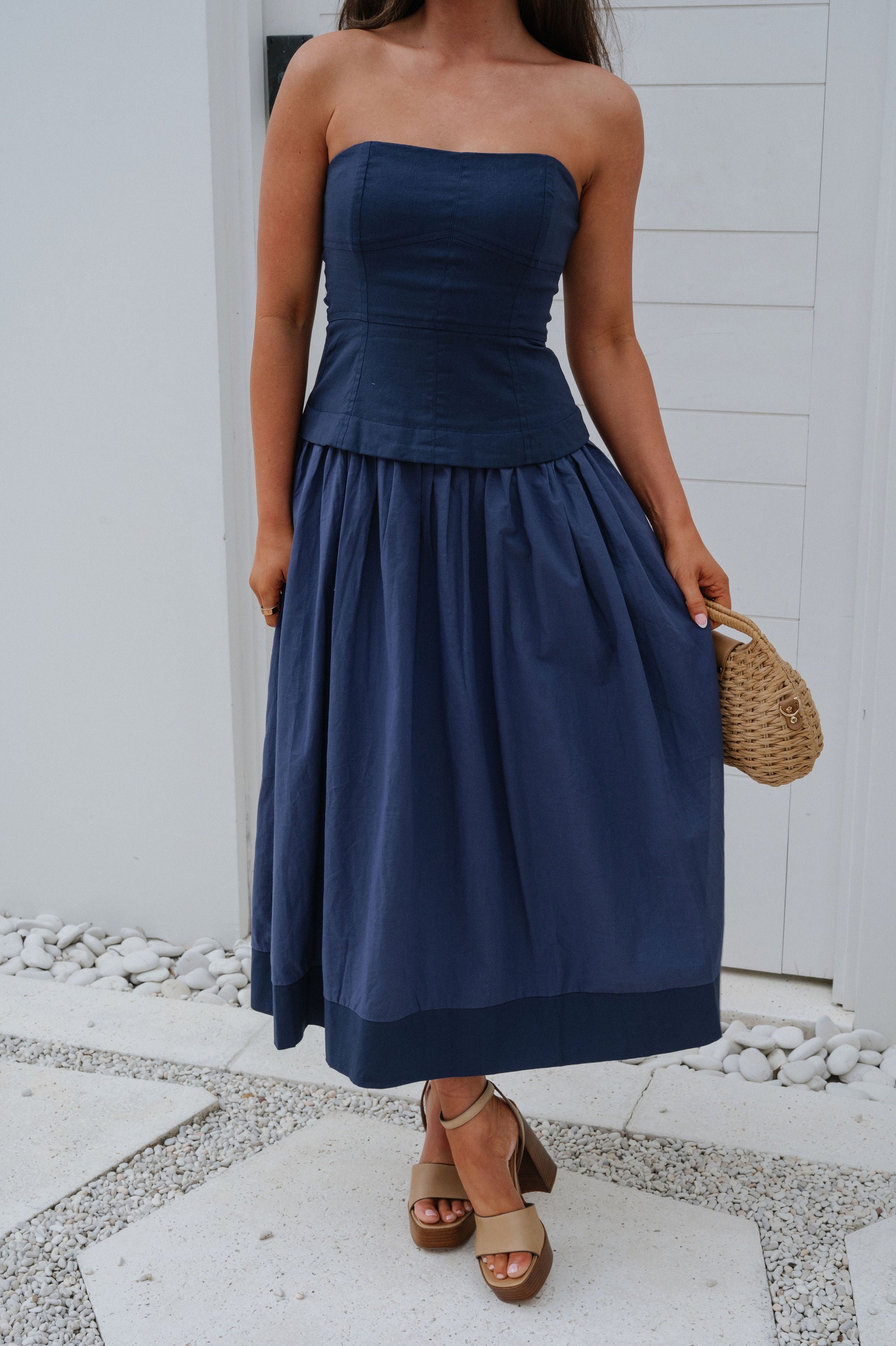 Corset Lined Strapless Dress-Navy
