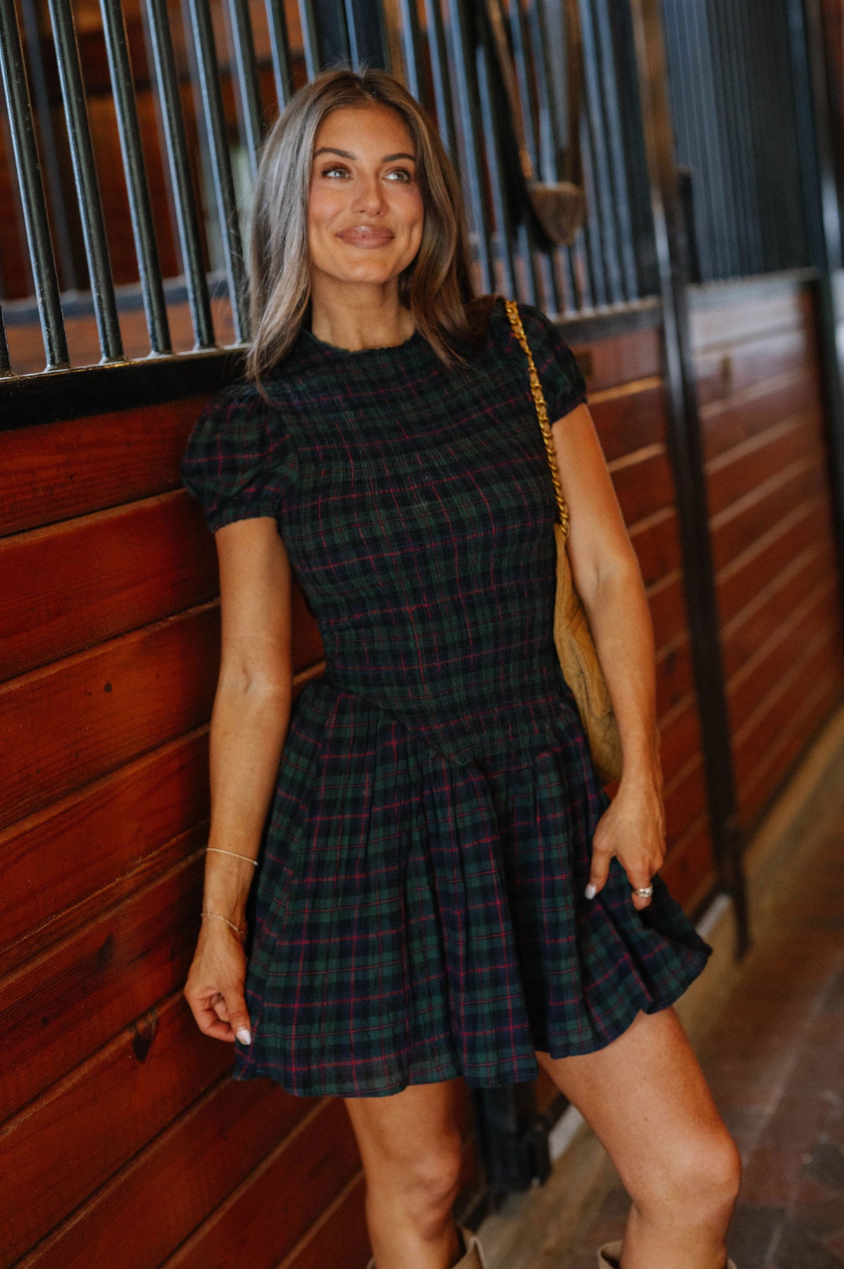 Rowan Plaid Smocked Mini Dress-Green