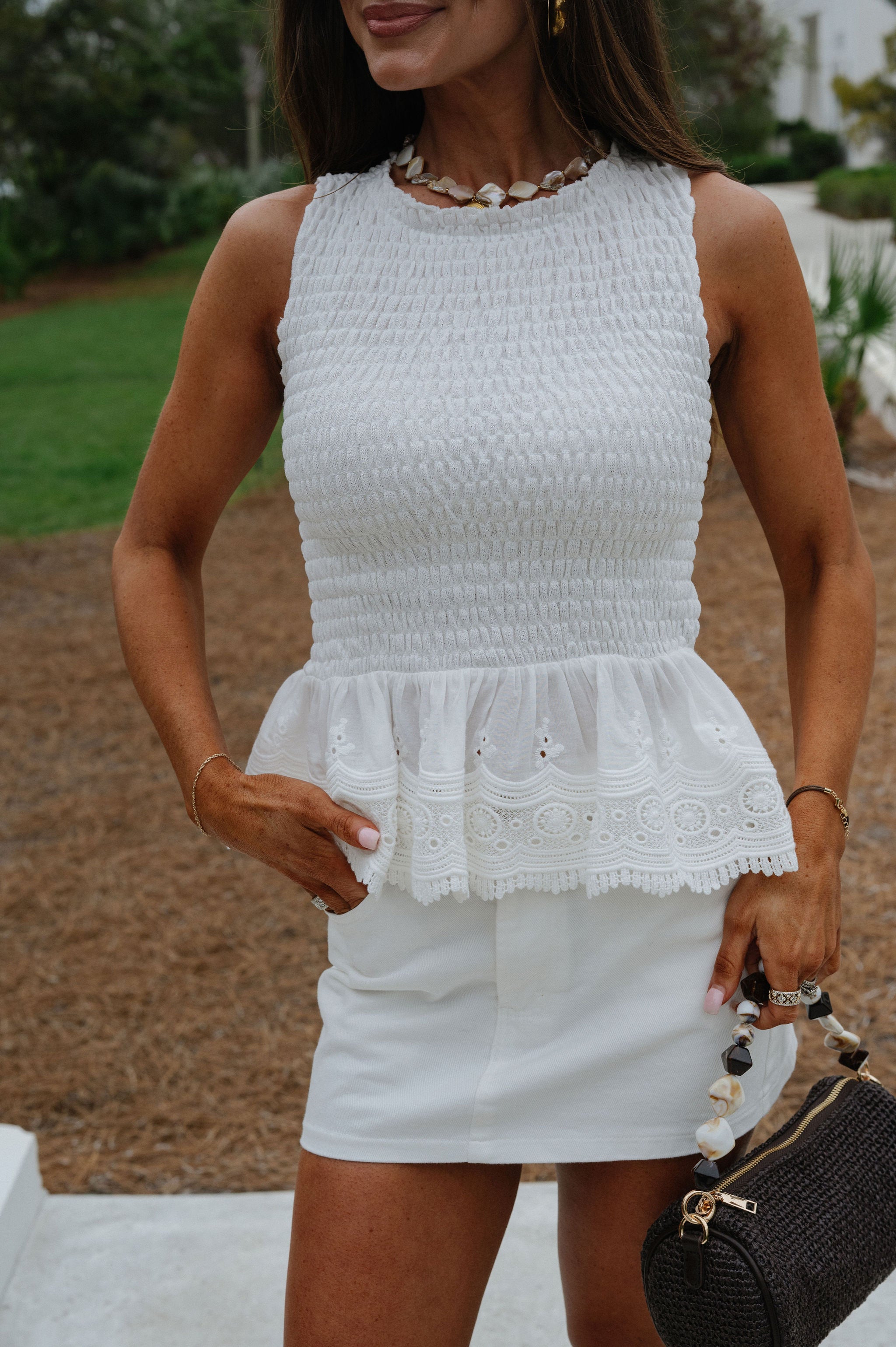 Alexandra Peplum Top-White