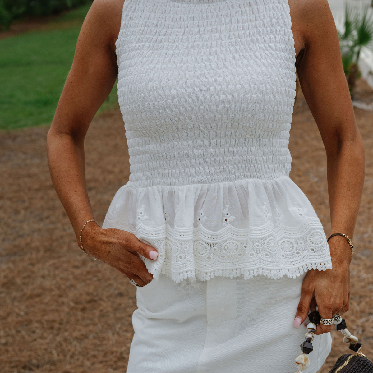 Alexandra Peplum Top-White