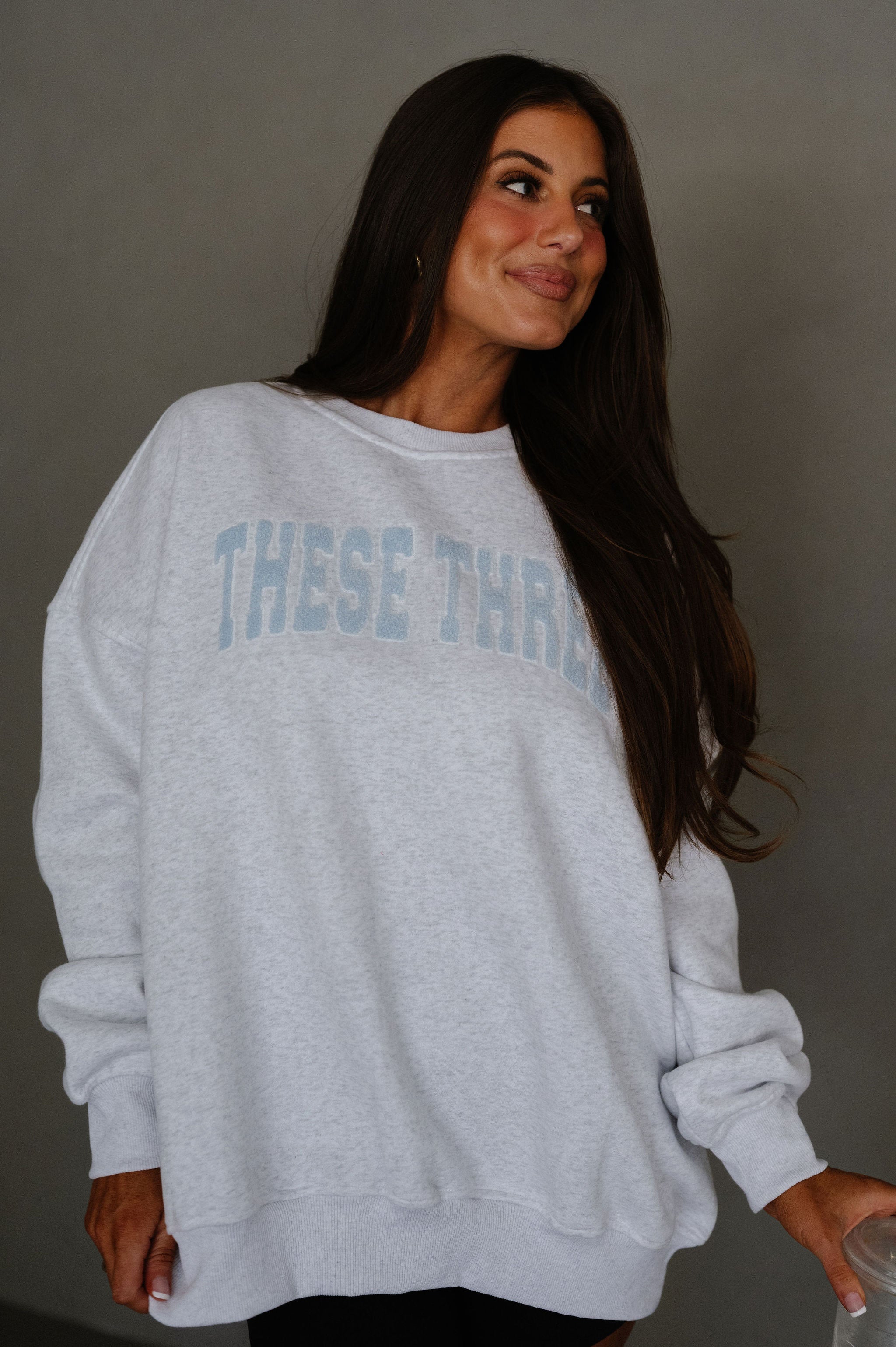 These Three Embroidered Sweatshirt- Blue Mix
