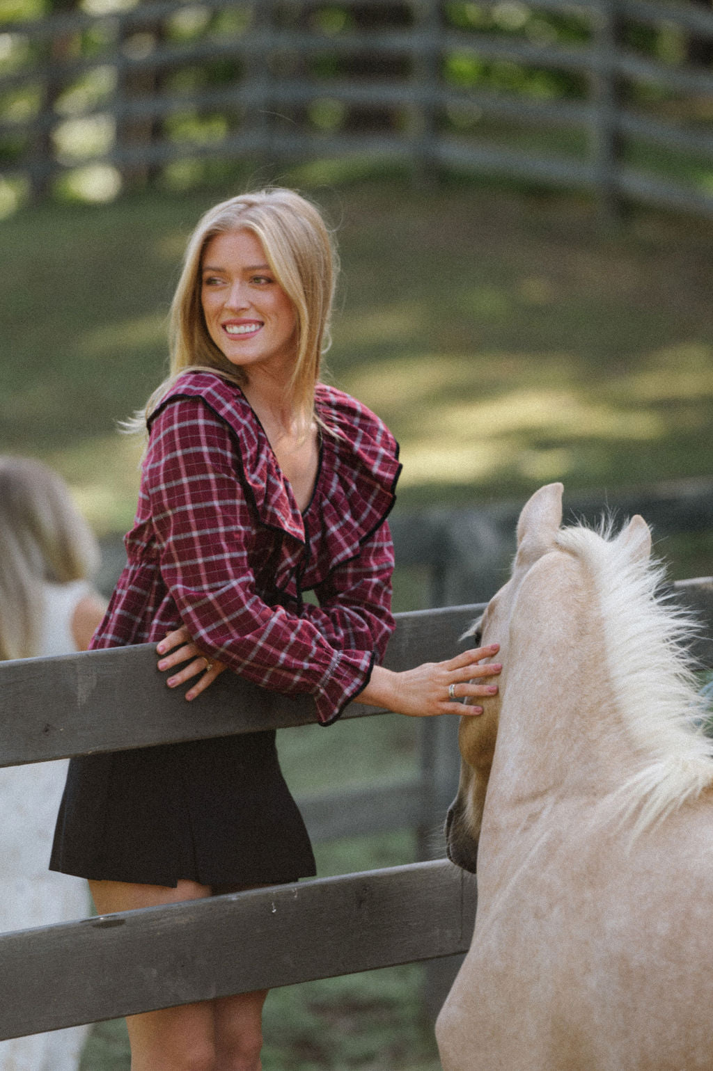 V Neck Plaid Top-Wine