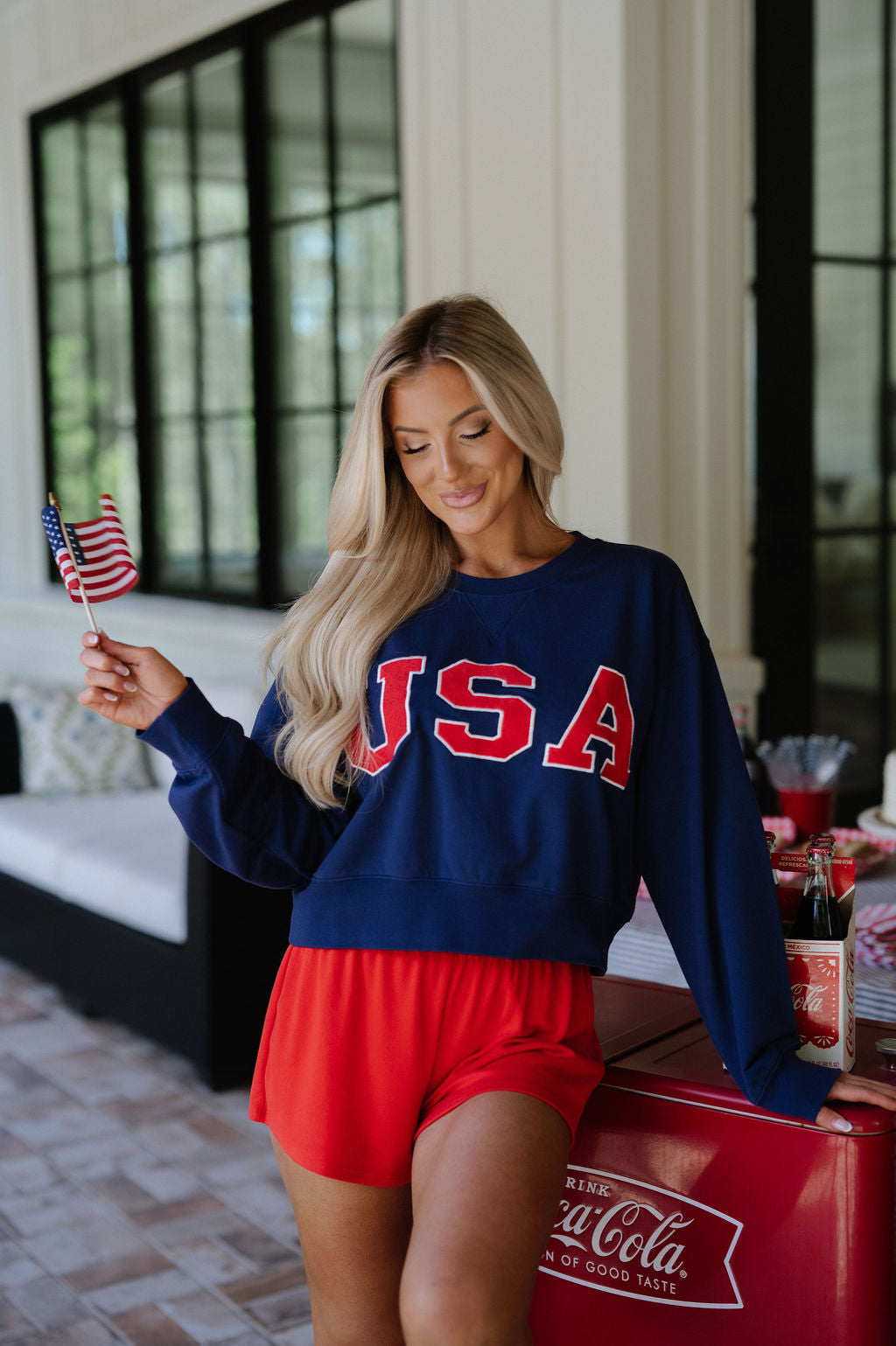 USA Cropped Sweatshirt- Navy