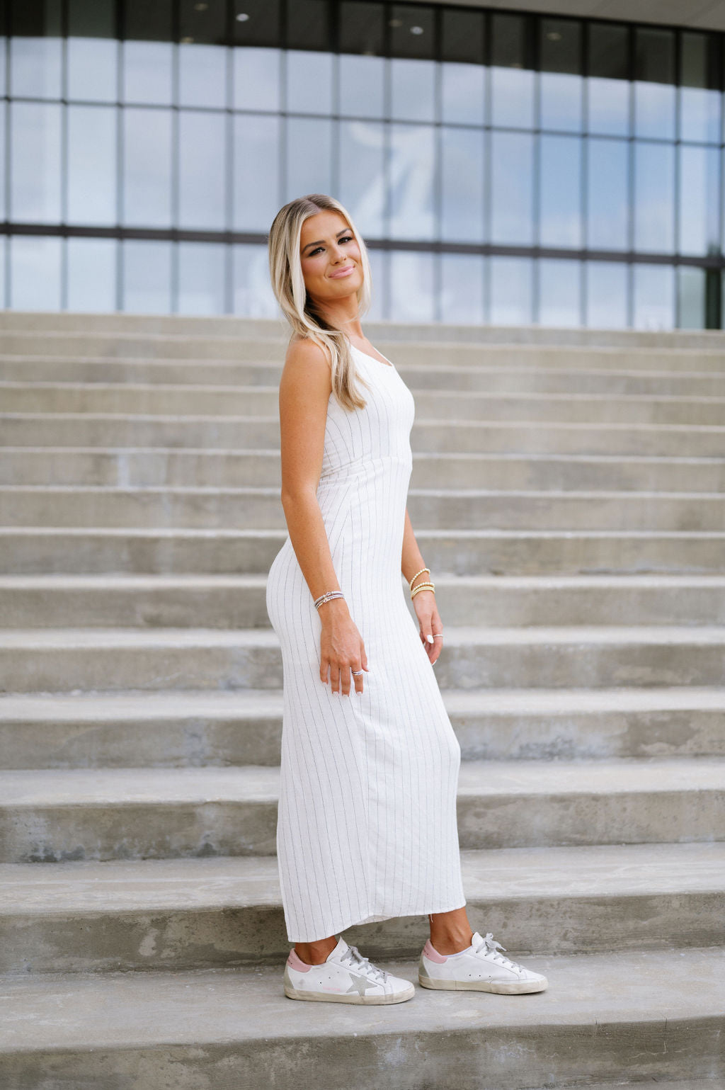 Strucker Linen Halter Dress-Ivory/Black