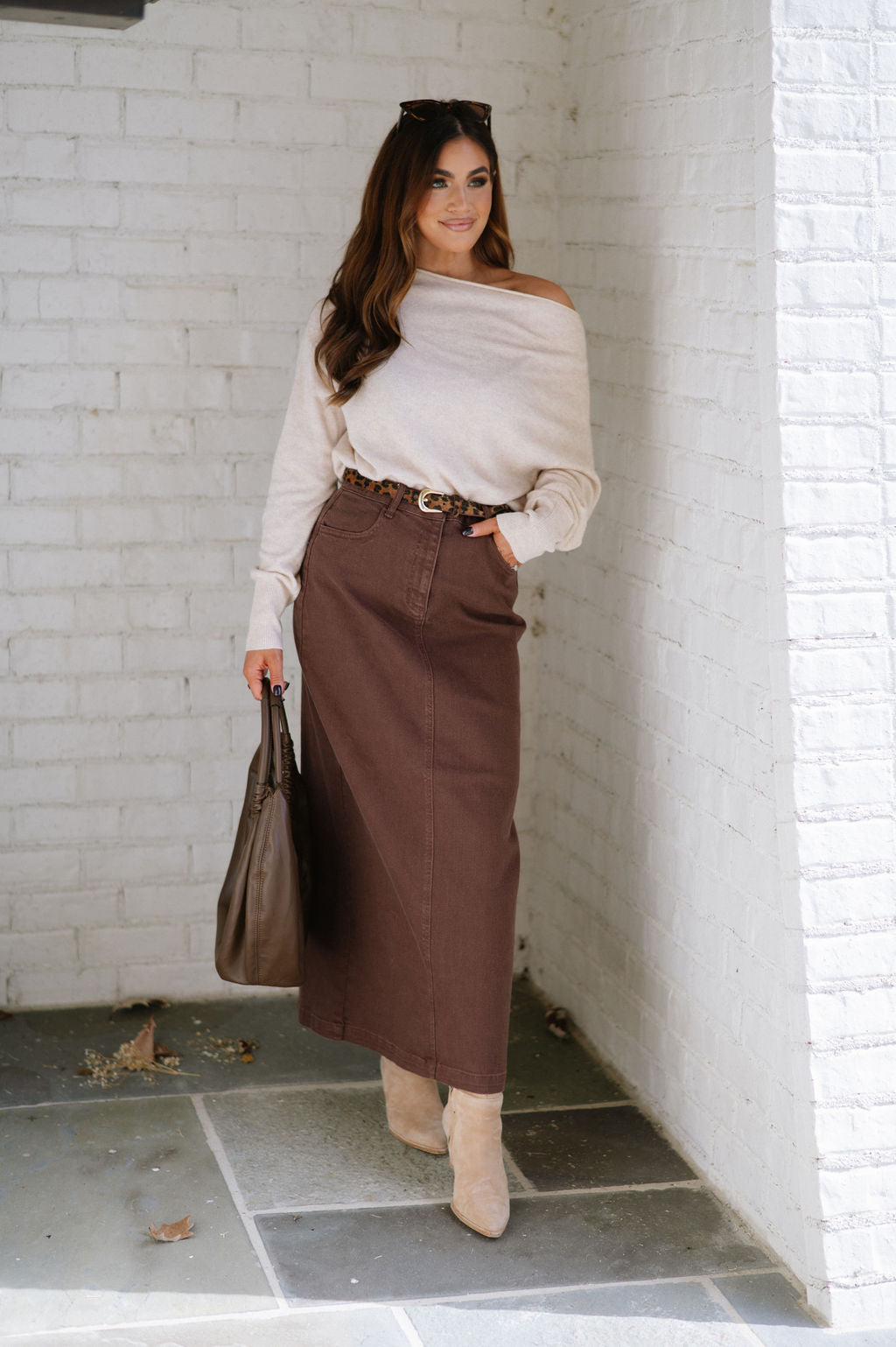 Kaylee Midi Skirt-Brown