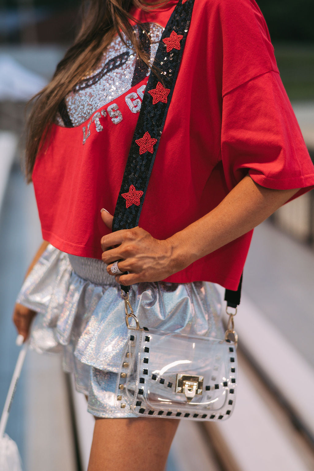 Red and black beaded purse strap – Lauren Grace Murphy Designs