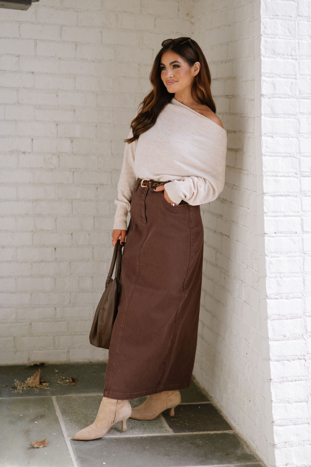 Kaylee Midi Skirt-Brown