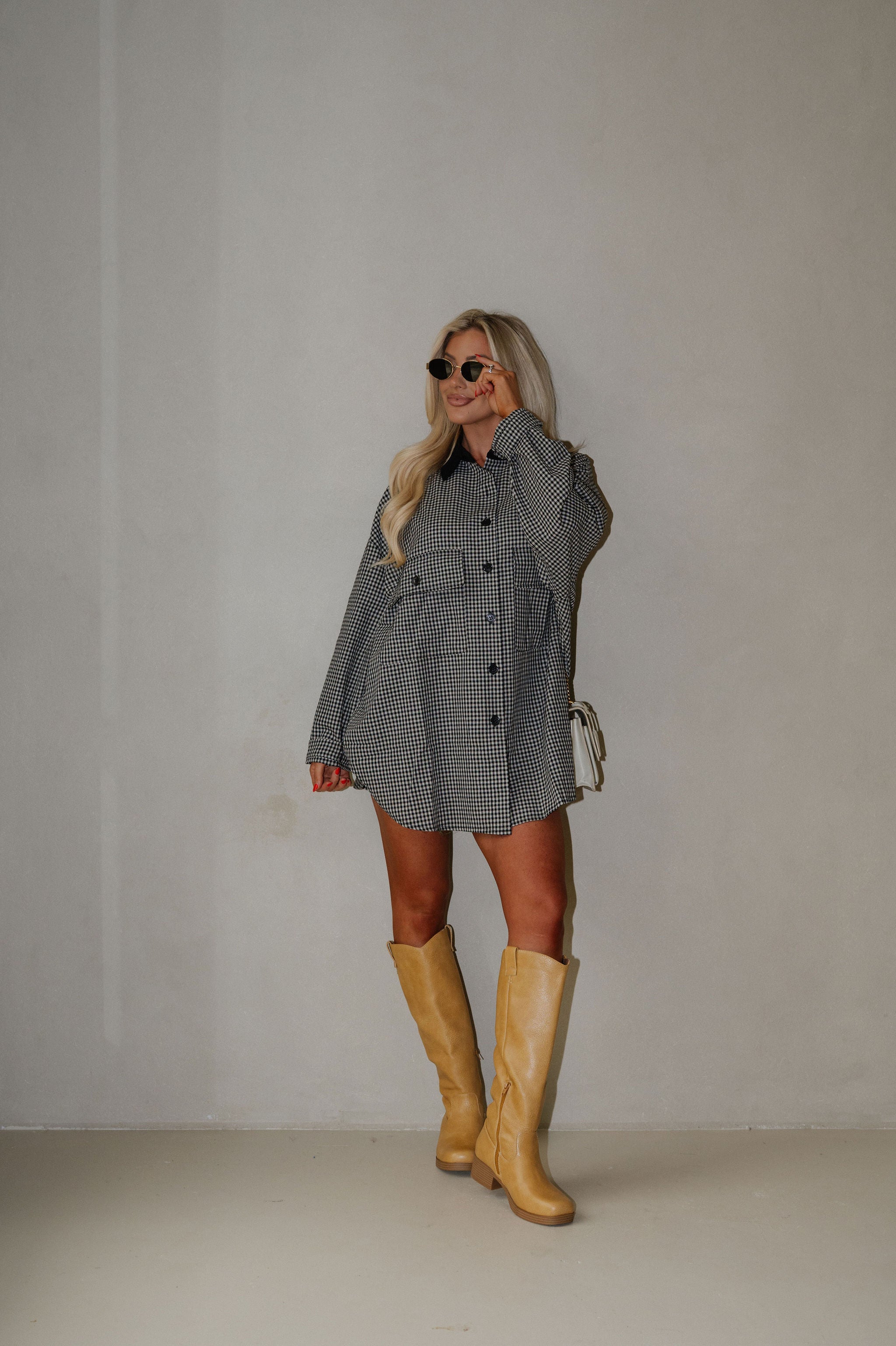 Sully Checkered Button Down-Black/Light Taupe