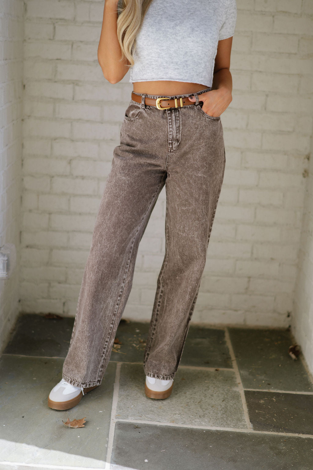 Landon High Waisted Pants-Washed Brown