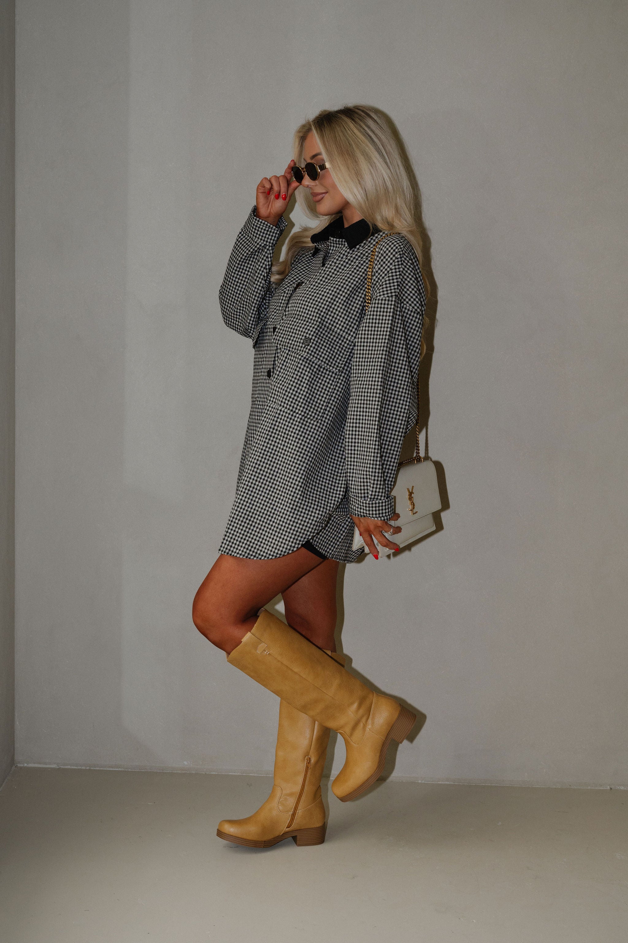 Sully Checkered Button Down-Black/Light Taupe