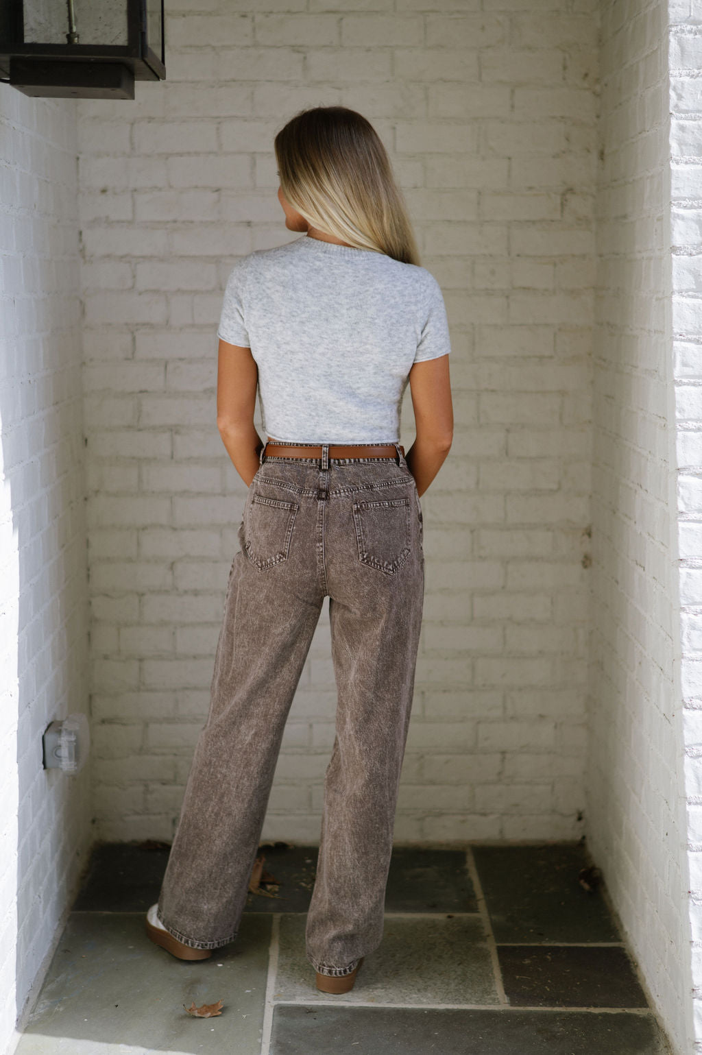 Landon High Waisted Pants-Washed Brown