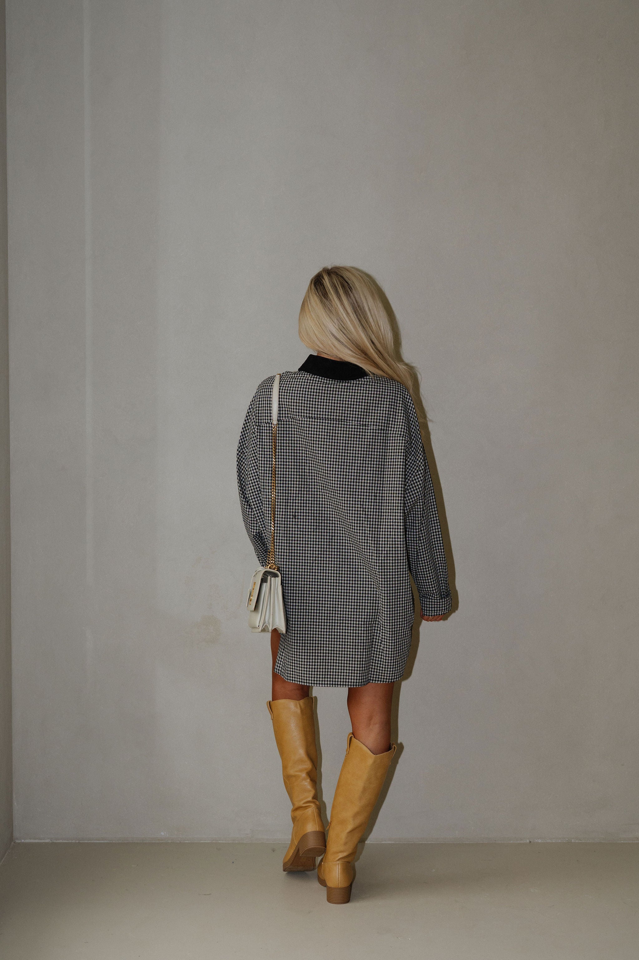 Sully Checkered Button Down-Black/Light Taupe