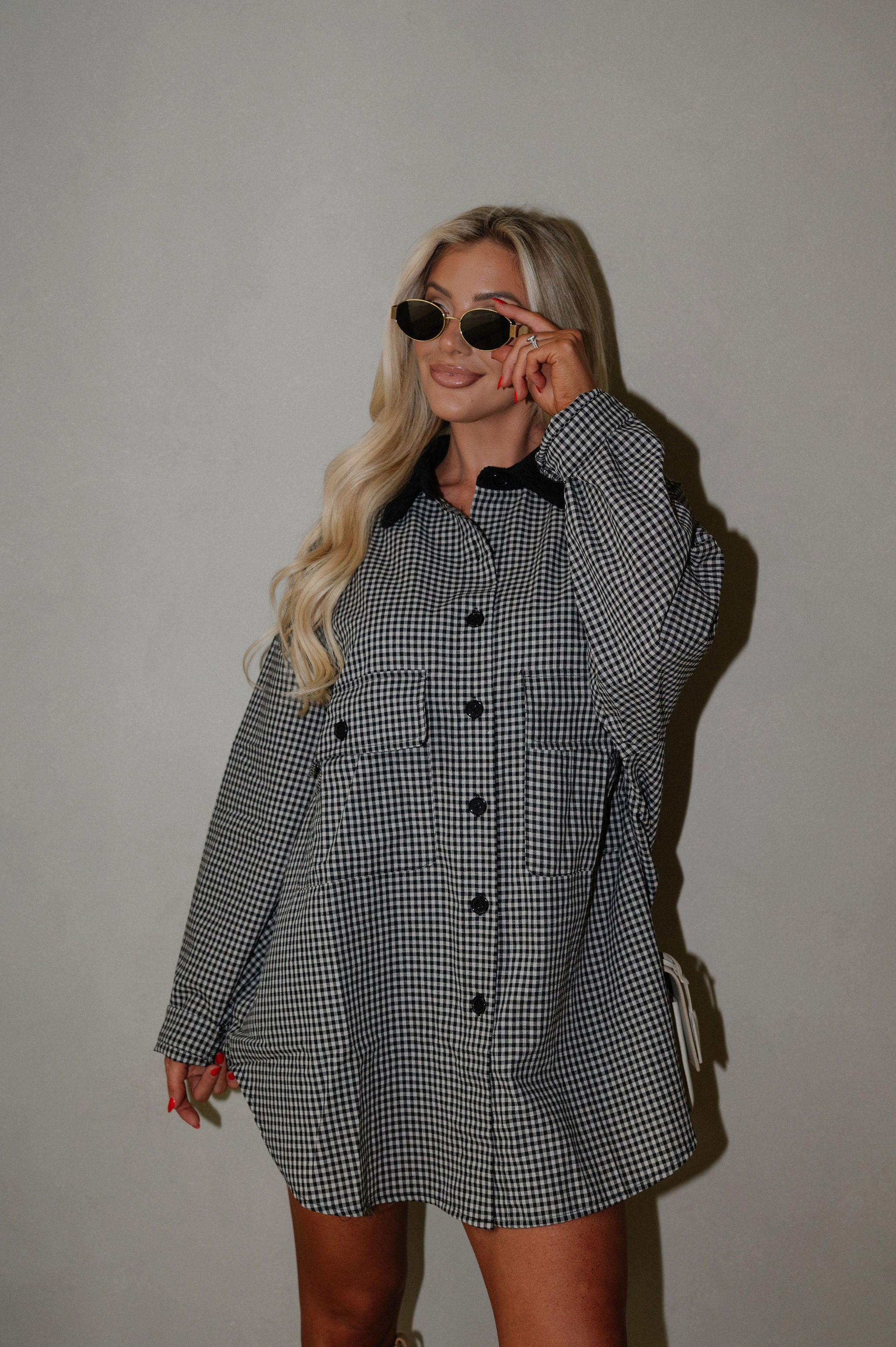 Sully Checkered Button Down-Black/Light Taupe