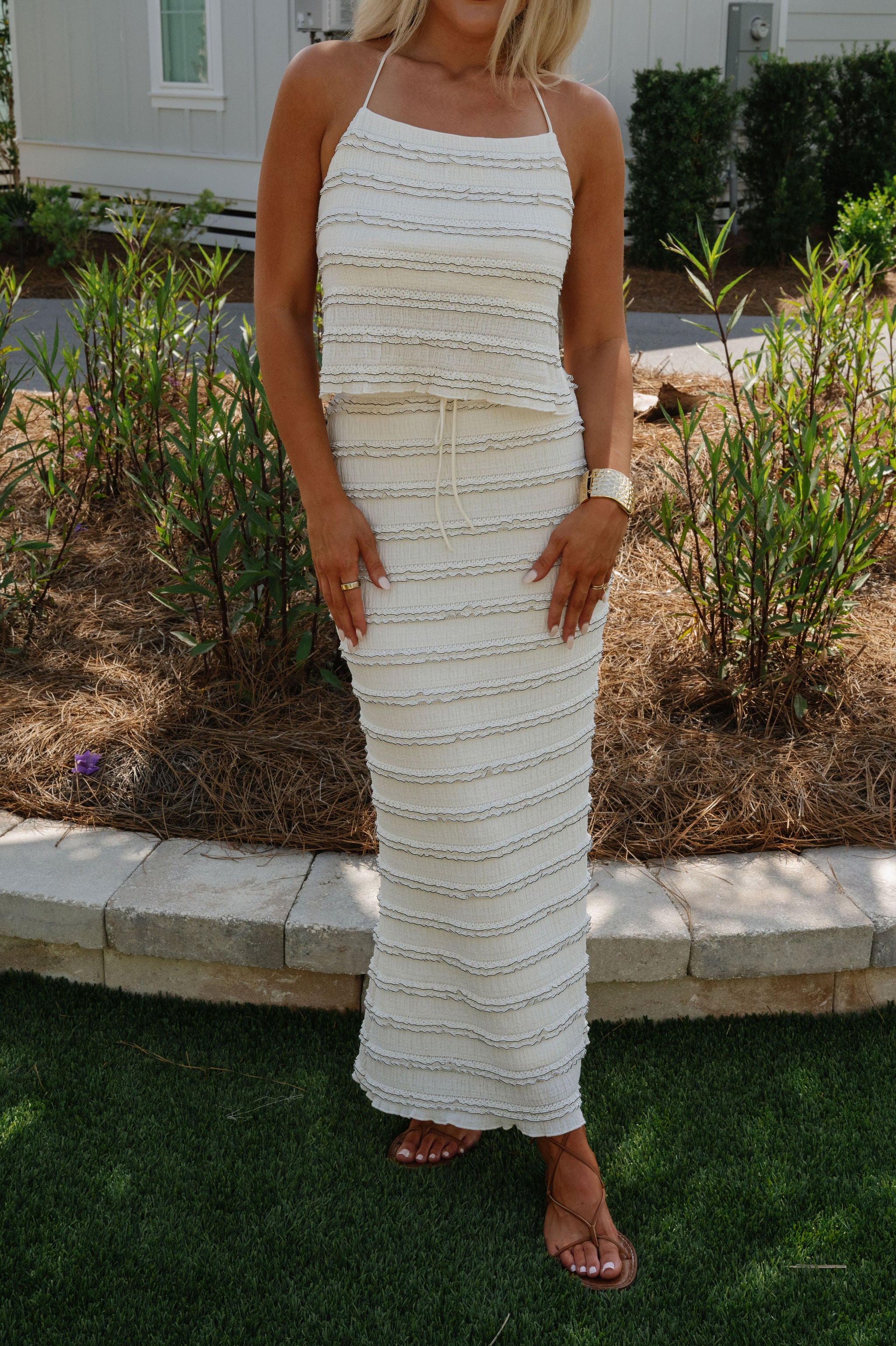Smocked Ruffle Skirt Set-Ivory