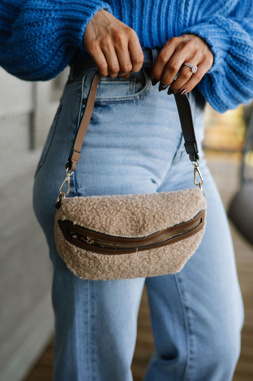 Brookie Sherpa Belt Bag-Tan