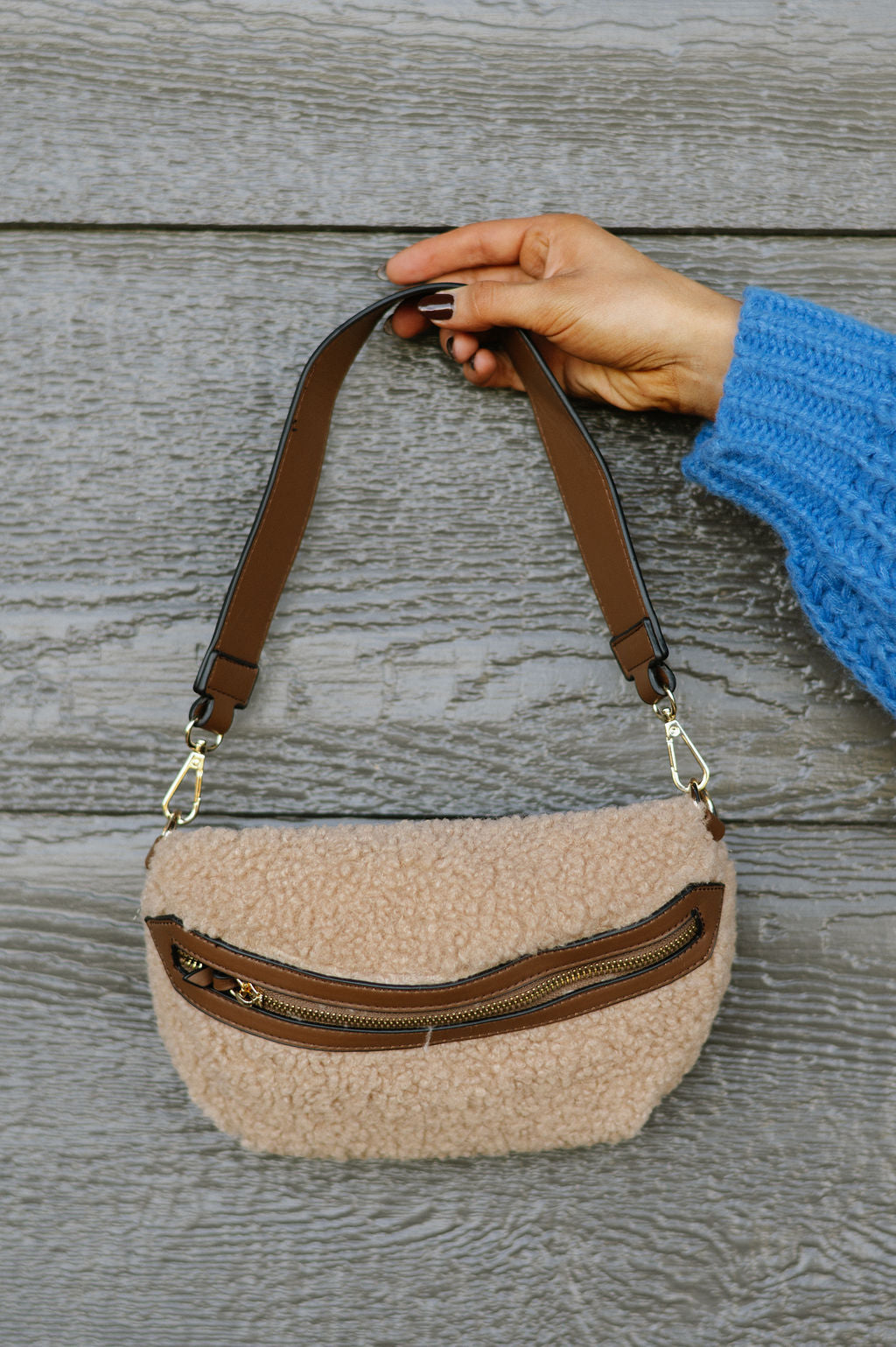 Brookie Sherpa Belt Bag-Tan