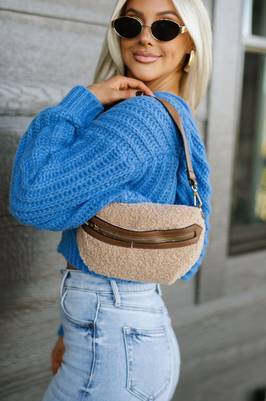 Brookie Sherpa Belt Bag-Tan