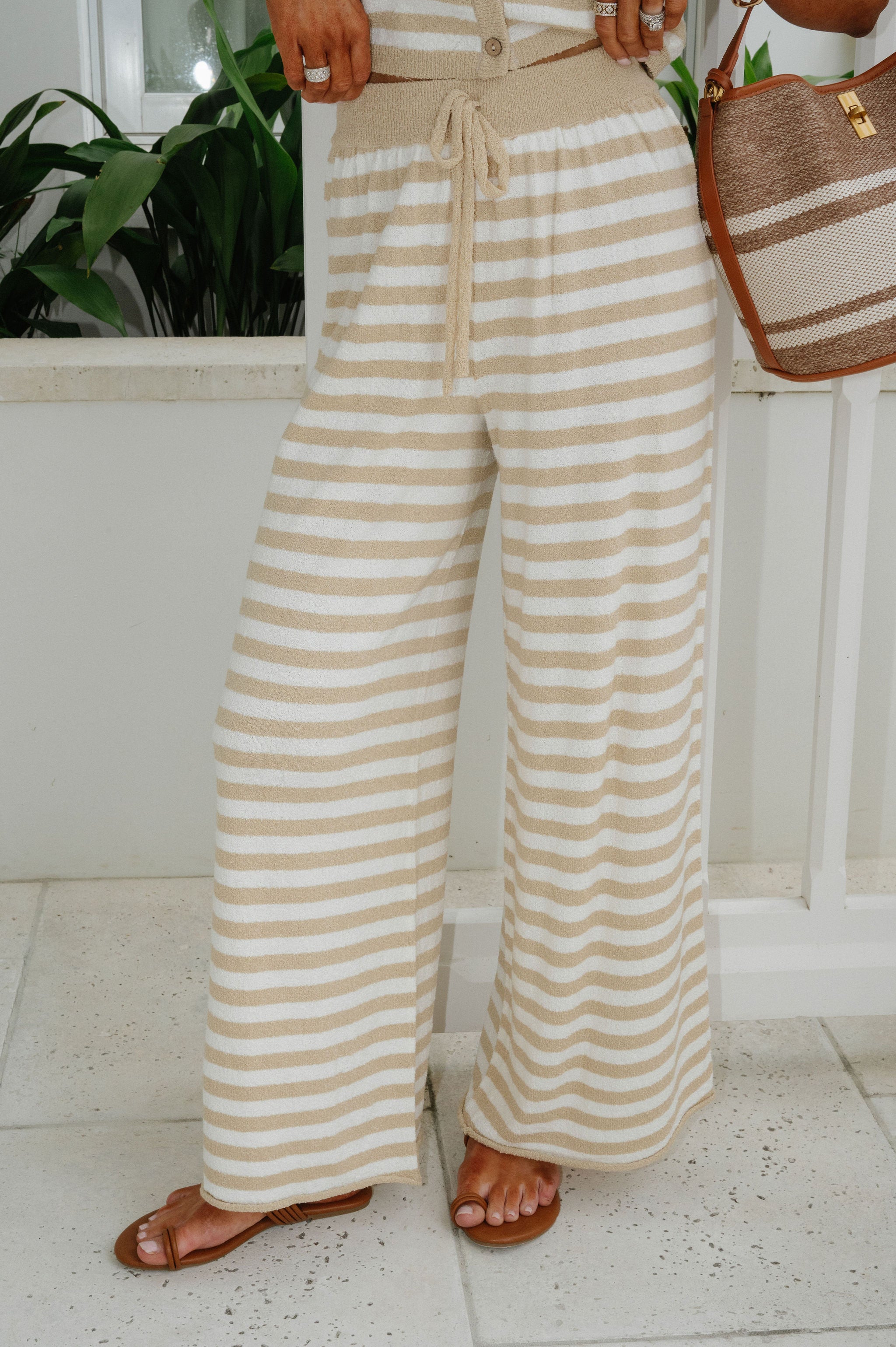 Hastings Stripe Pants Set-Beige/White
