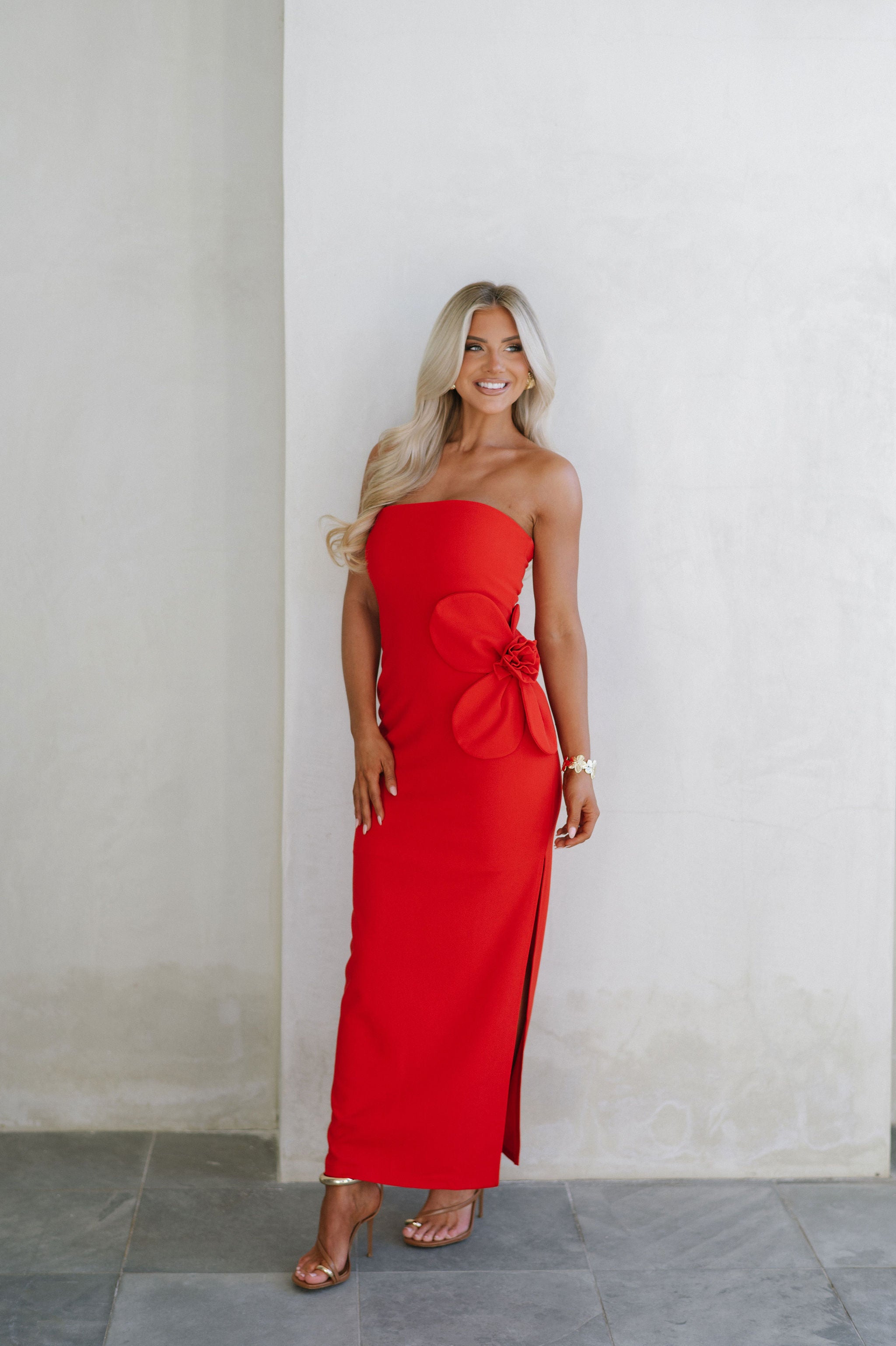 Floral Design Maxi Dress-Red