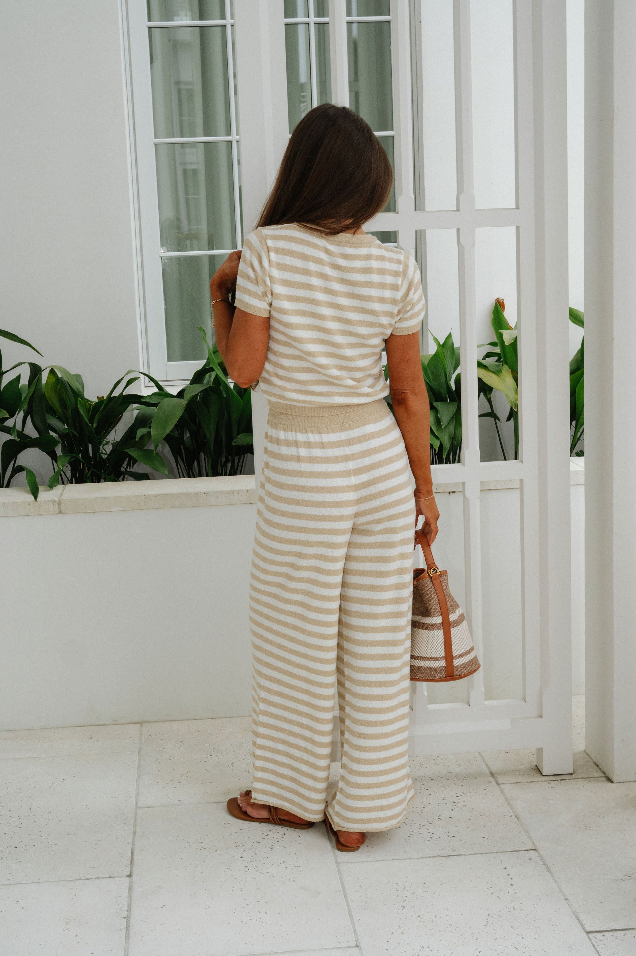 Hastings Stripe Pants Set-Beige/White