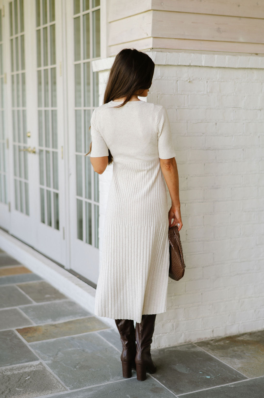 Ronnie Ribbed Midi Dress-Oatmeal