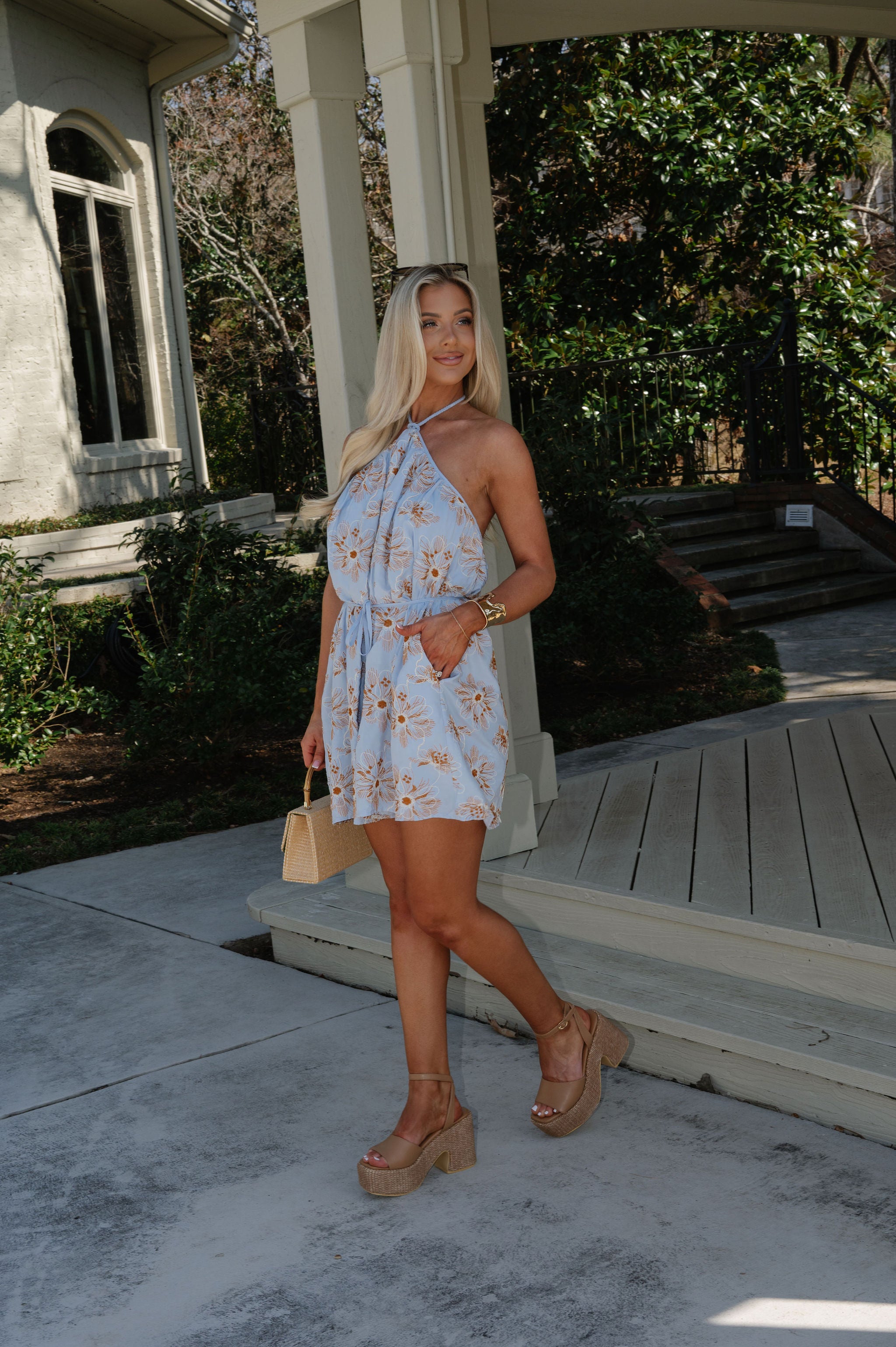 Archie Floral Halter Dress-Blue