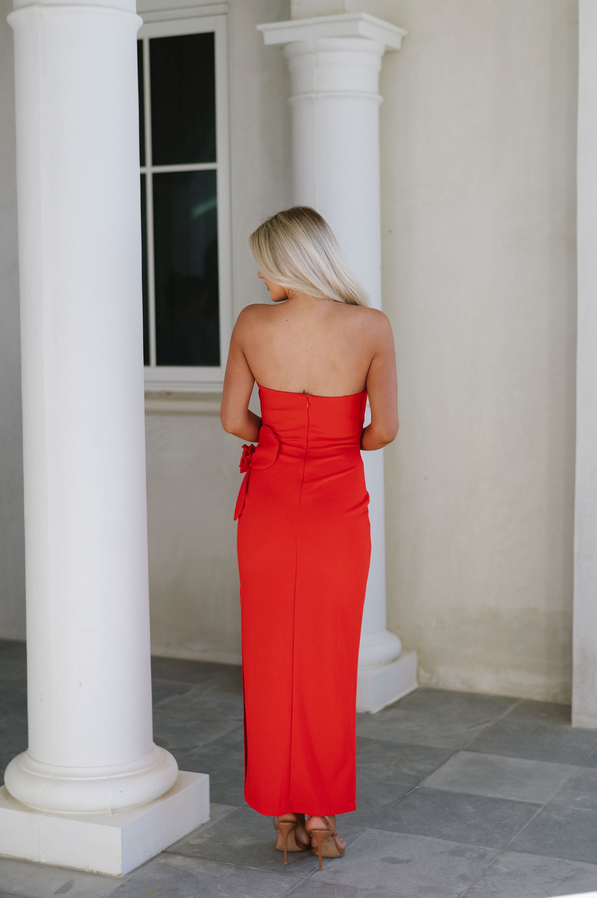 Floral Design Maxi Dress-Red