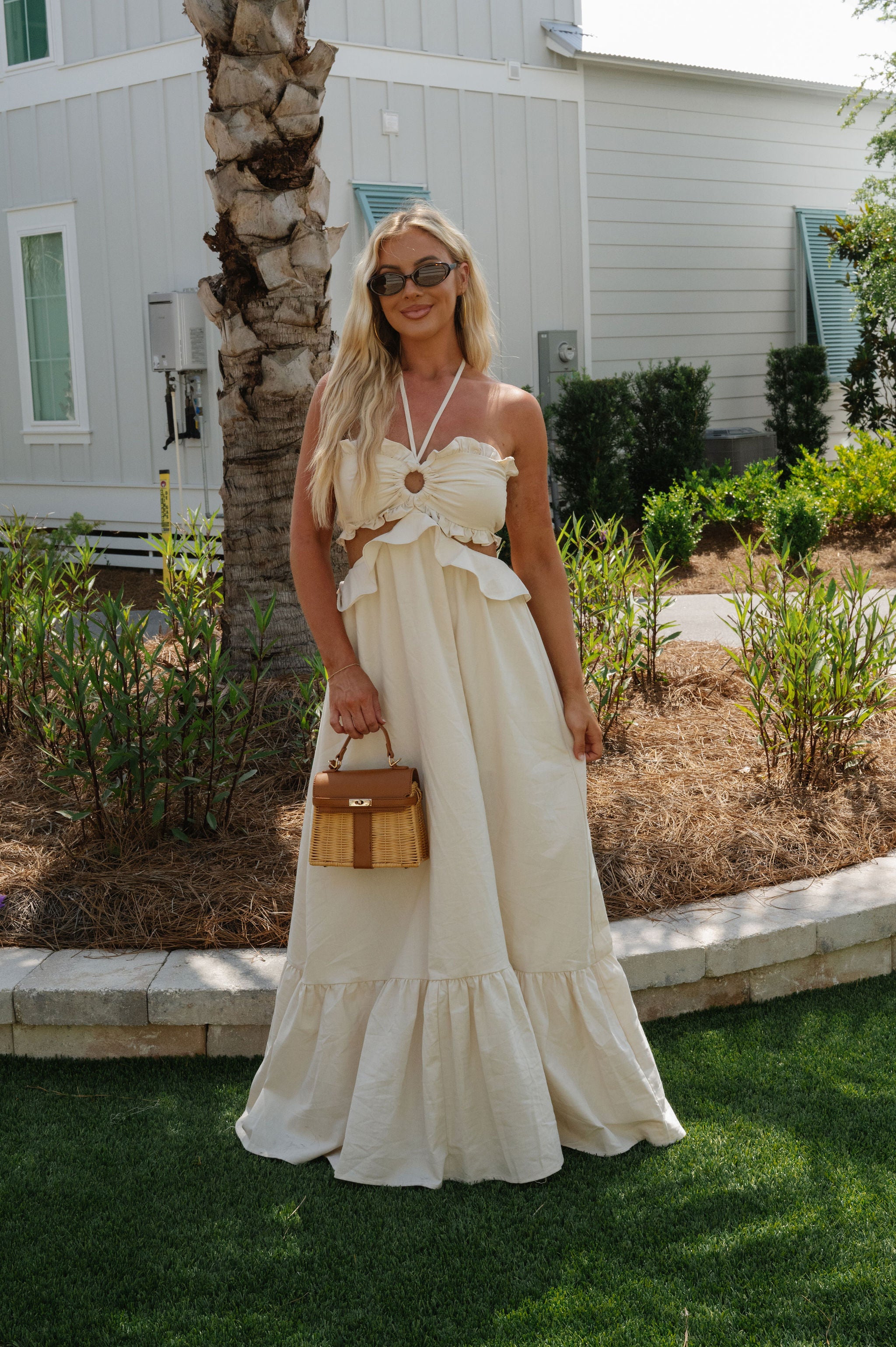 Terra Cut Out Maxi Dress-Light Oatmeal
