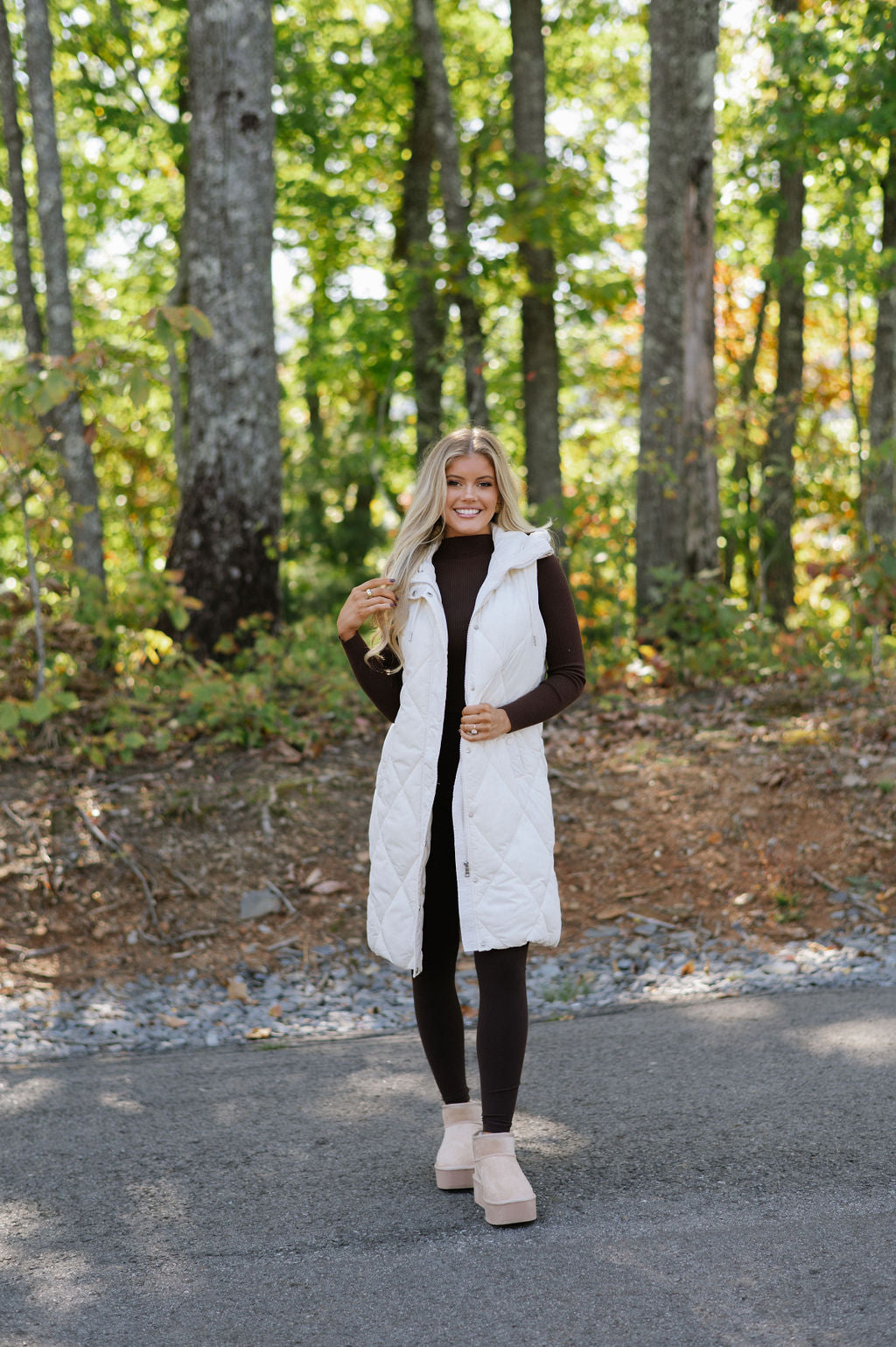 Leigh Quilted Long Vest- Cream