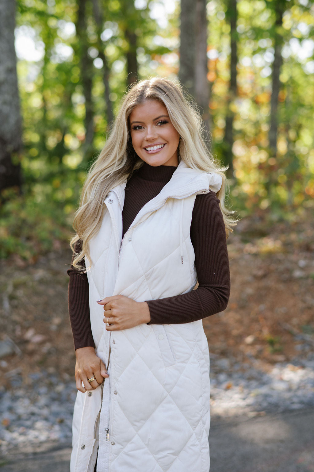 Leigh Quilted Long Vest- Cream