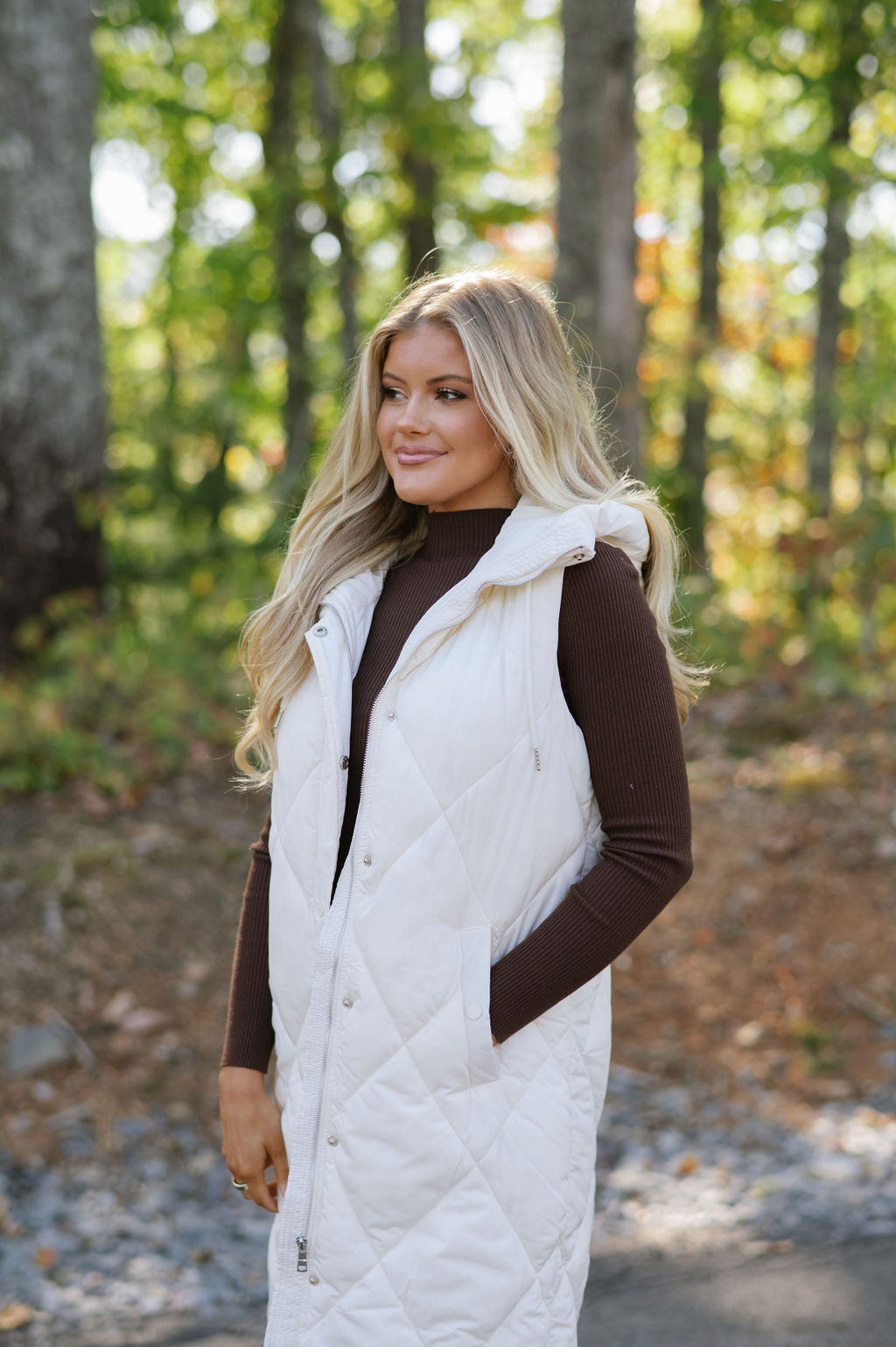 Leigh Quilted Long Vest- Cream