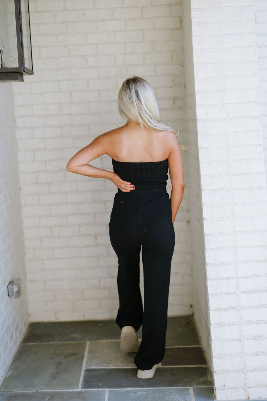 Foldover Bandeau Knit Jumpsuit-Black