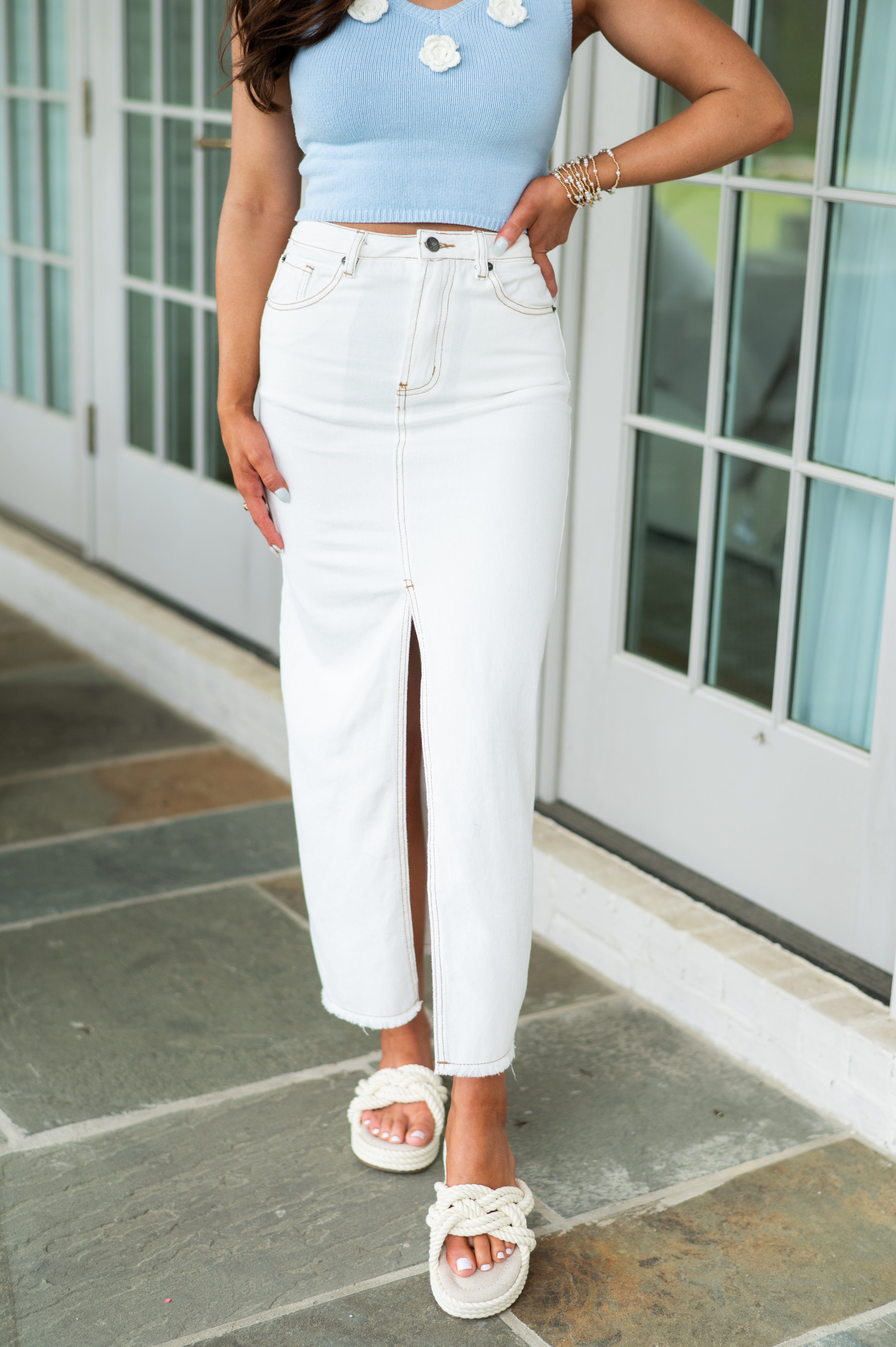 Harper Denim Skirt-White