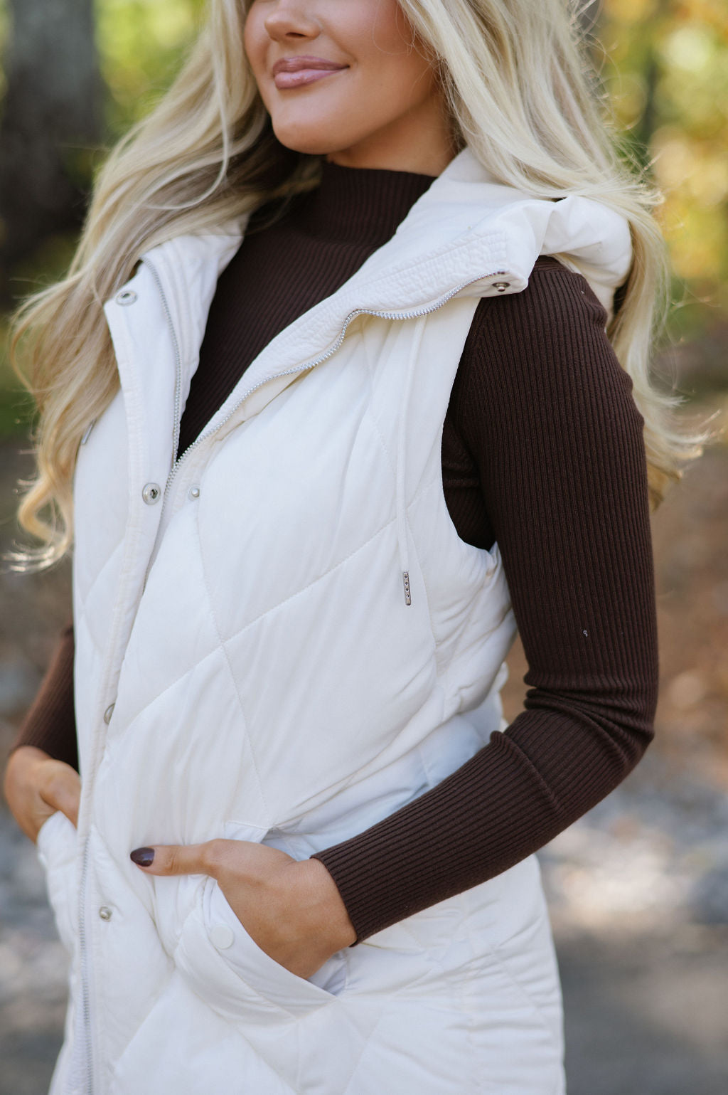 Leigh Quilted Long Vest- Cream