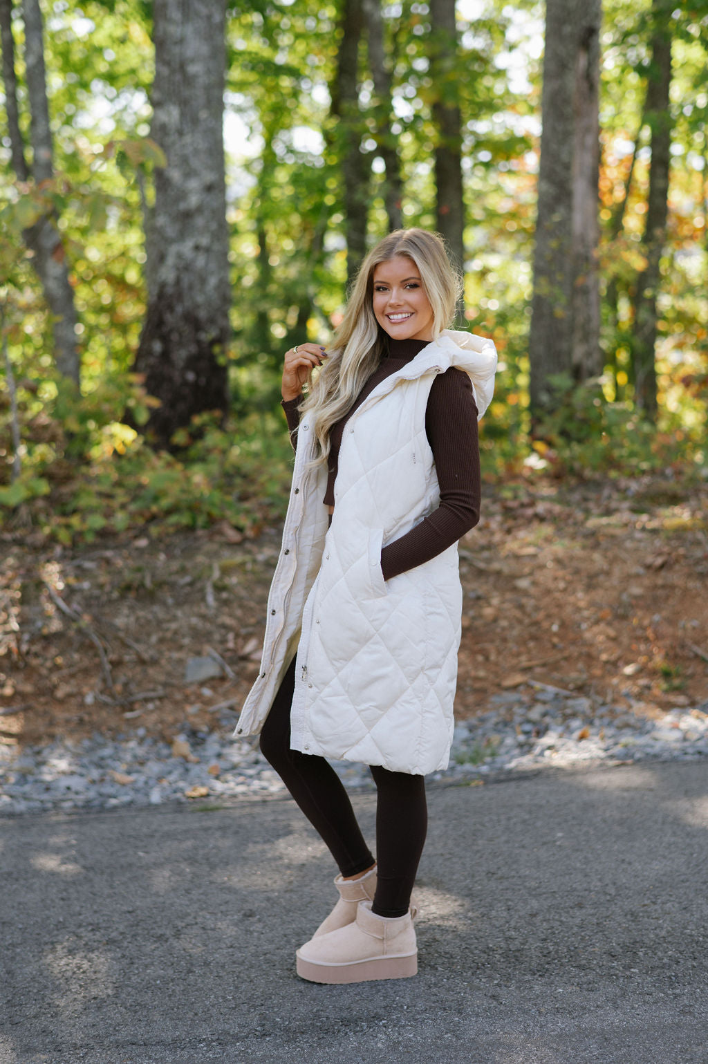 Leigh Quilted Long Vest- Cream